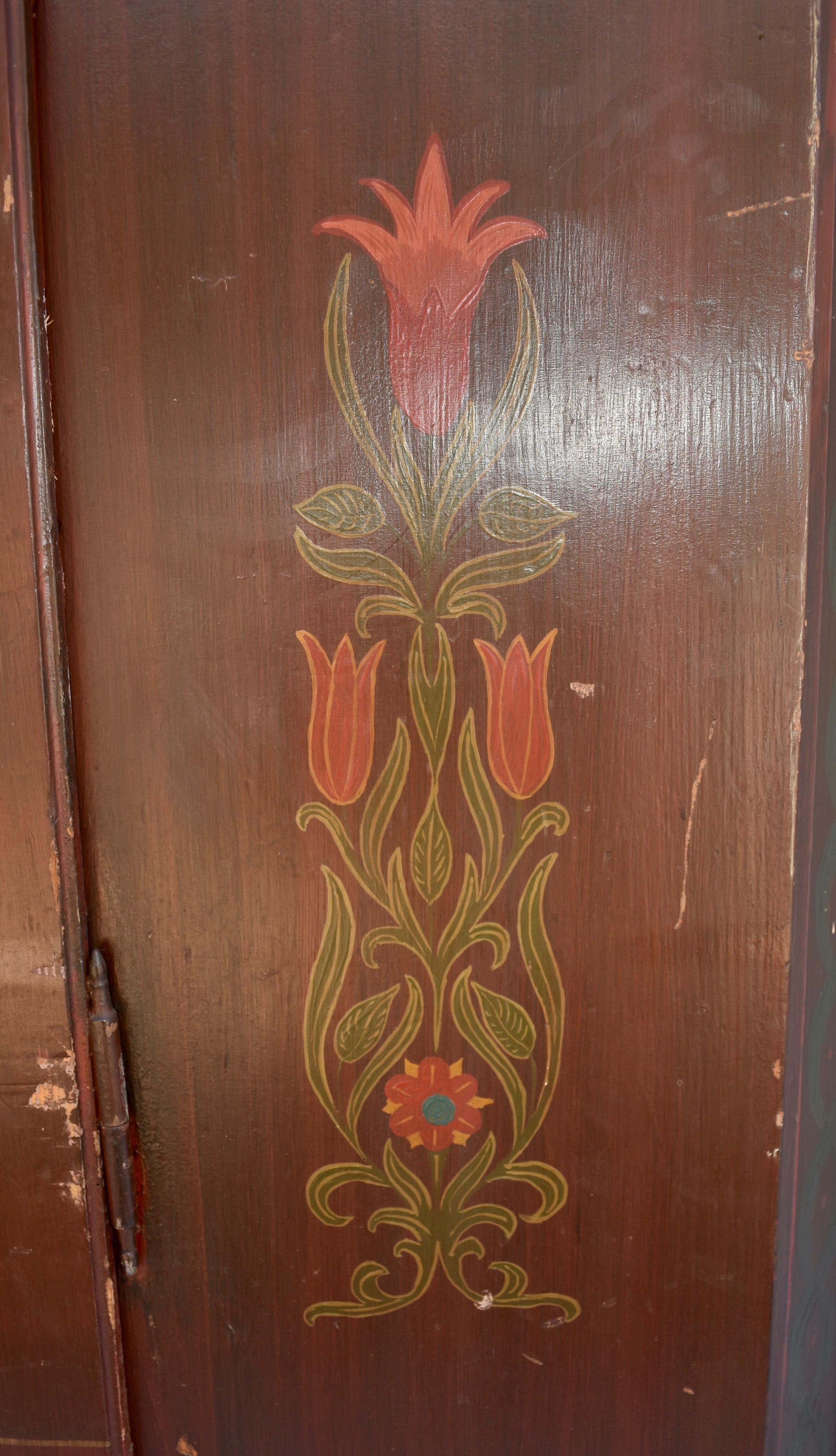 Baroque Pine Folk Art Painted Wardrobe