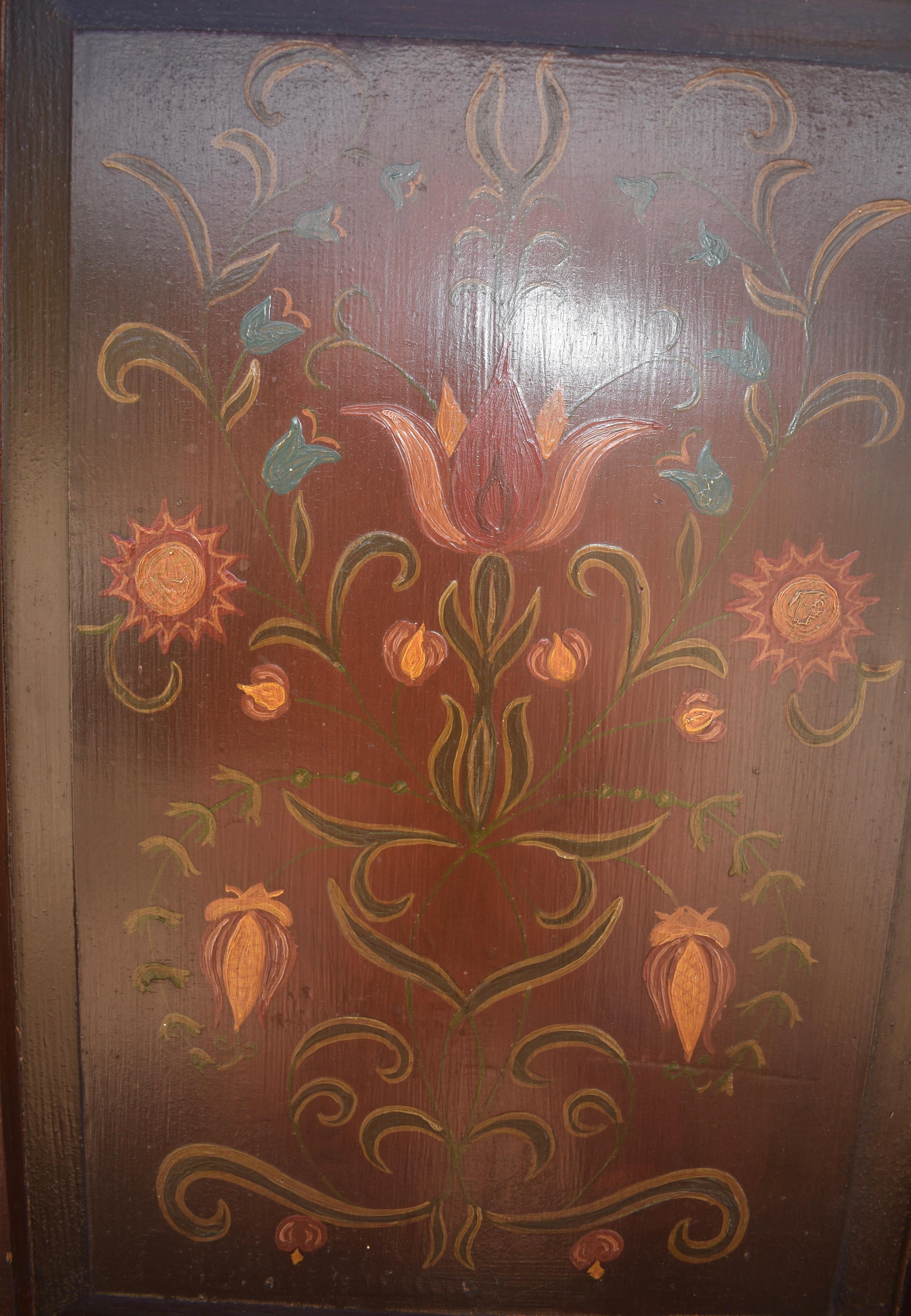 Hand-Painted Pine Folk Art Painted Wardrobe