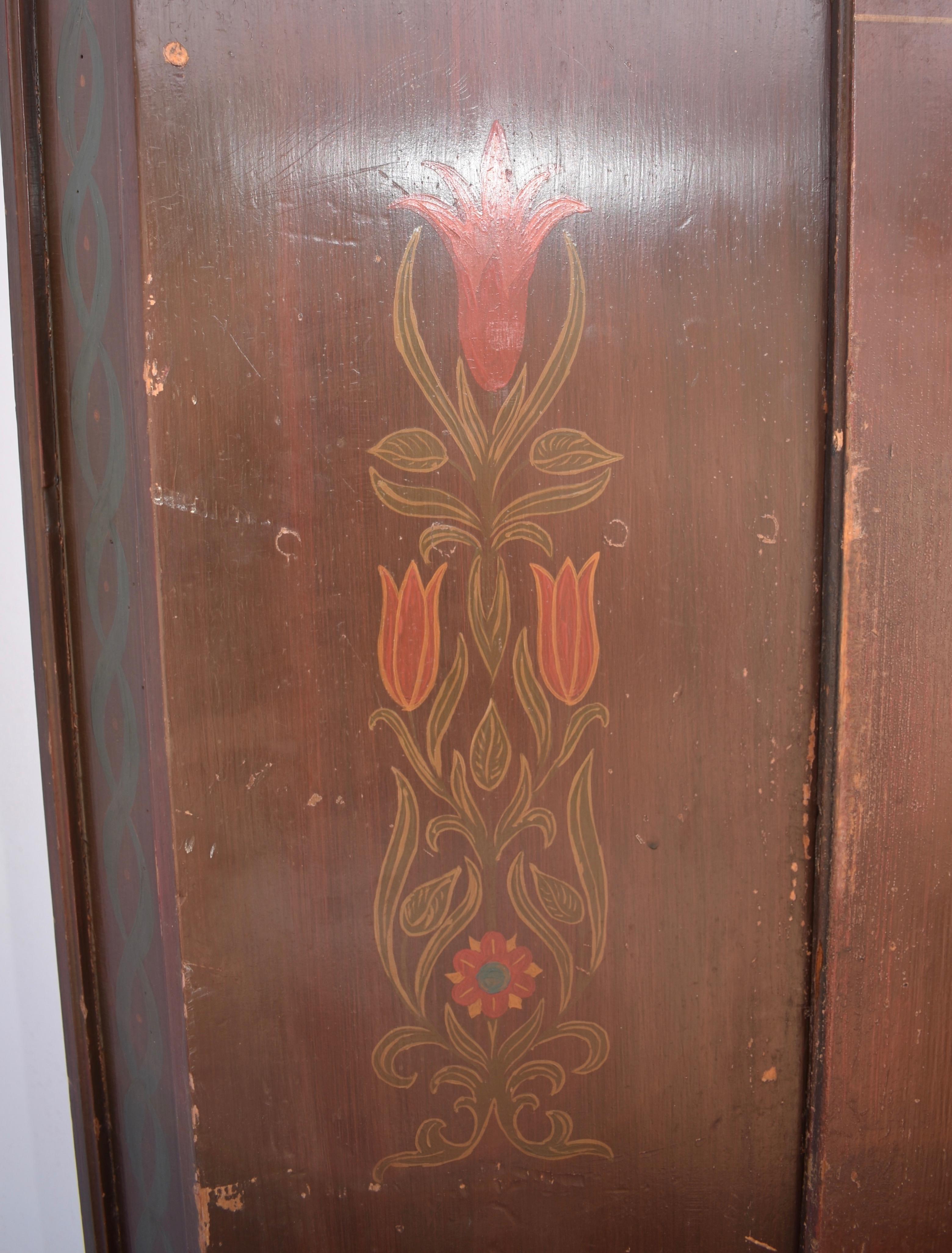 Pine Folk Art Painted Wardrobe In Good Condition In Baltimore, MD