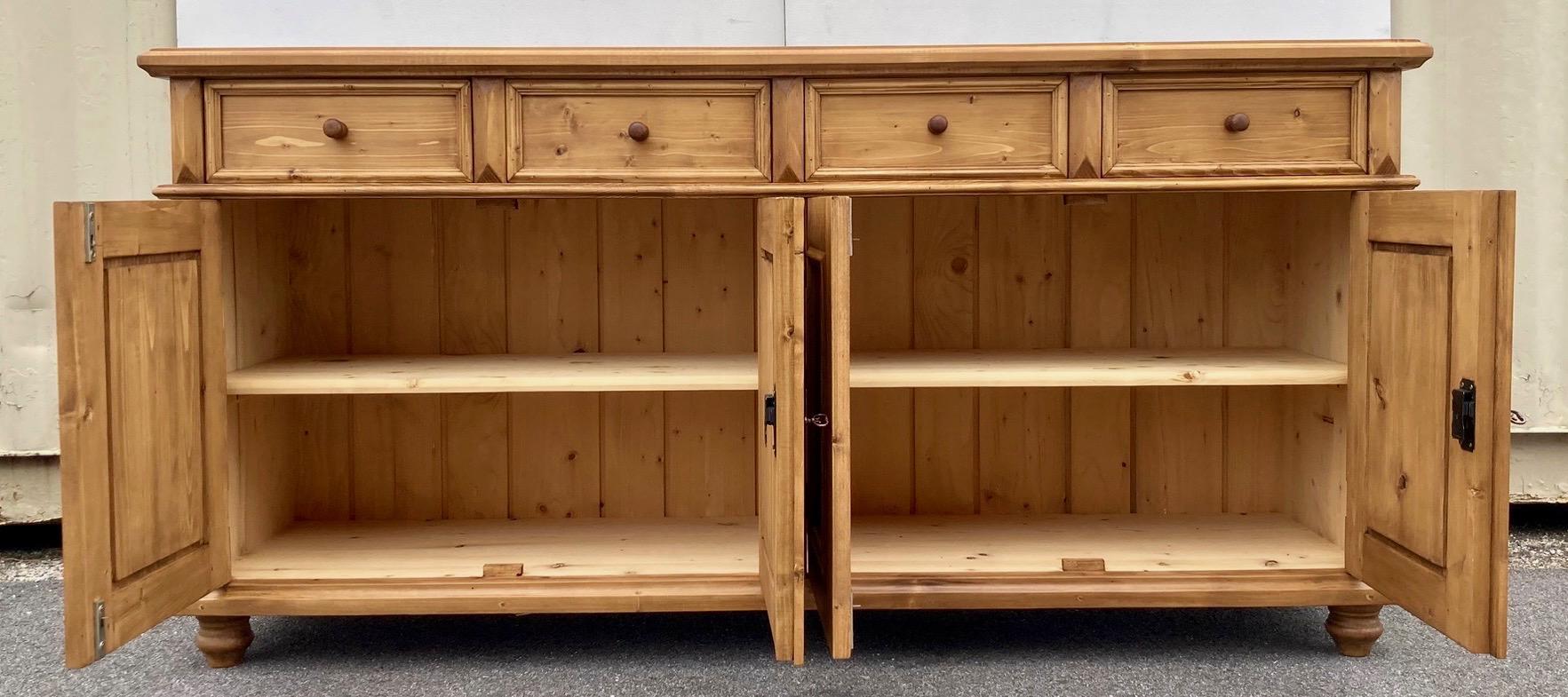 Pine Four Door Four Drawer Sideboard, Reproduction For Sale 4