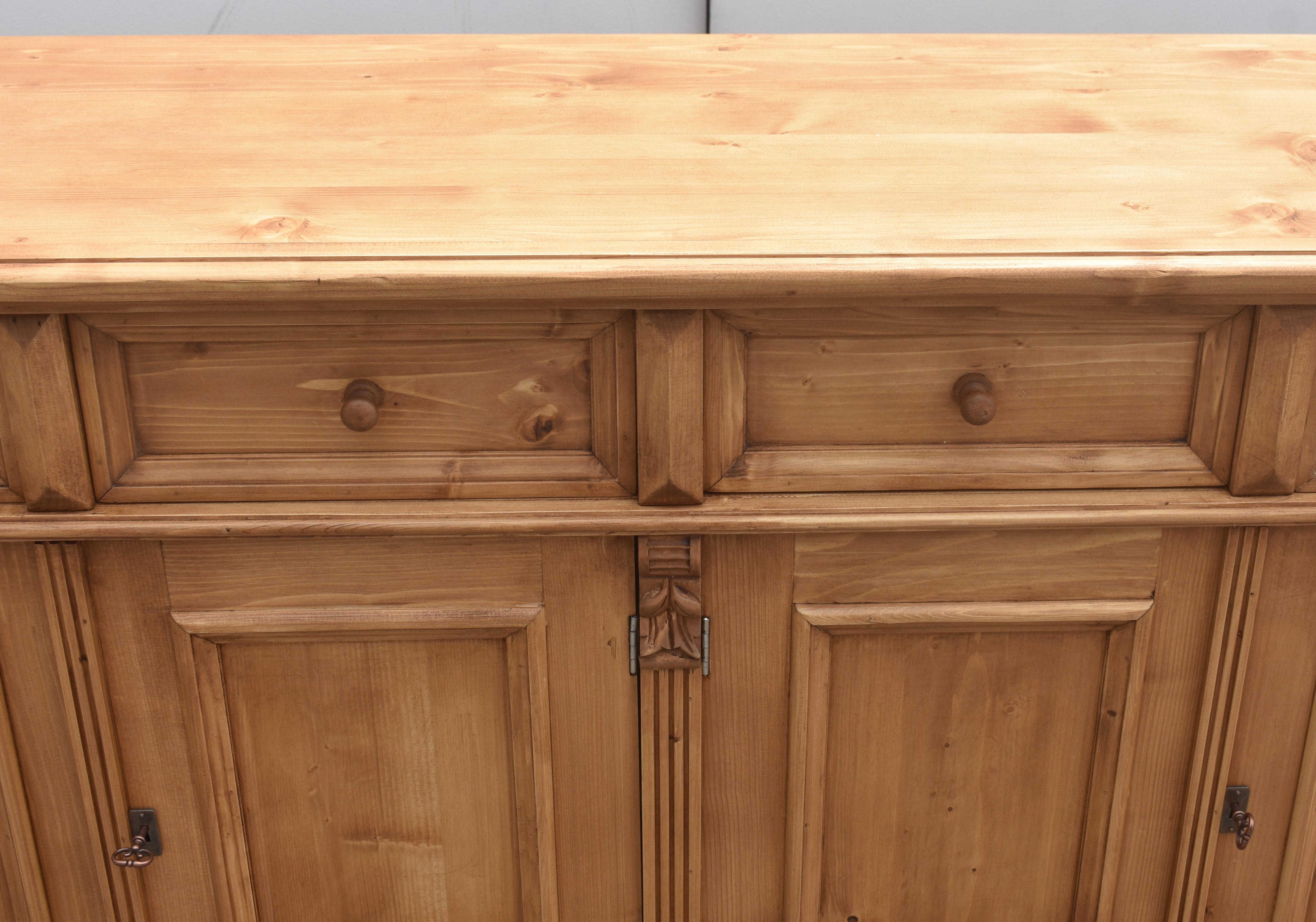 Pine Four Door Four Drawer Sideboard, Reproduction For Sale 4