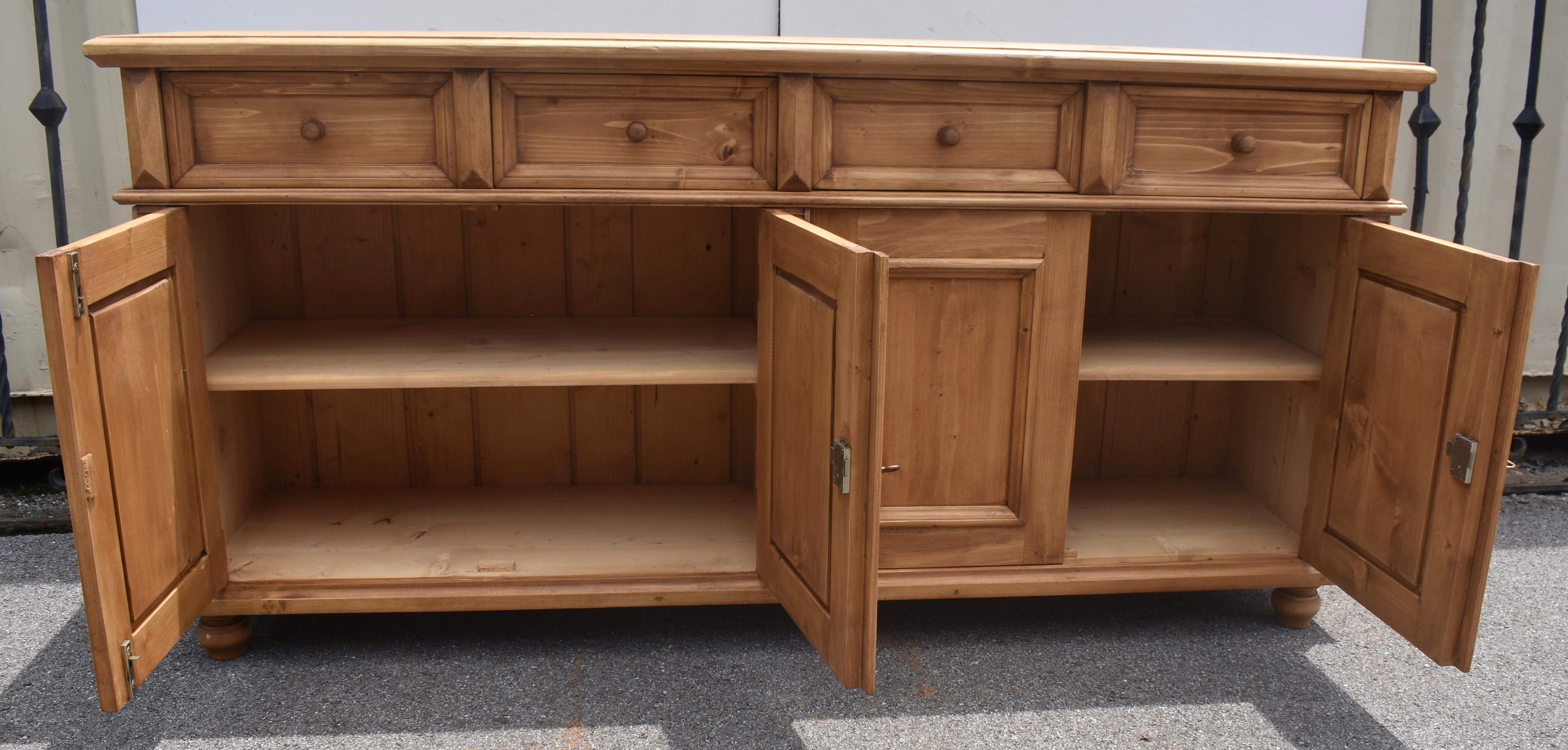 Pine Four Door Four Drawer Sideboard, Reproduction For Sale 5