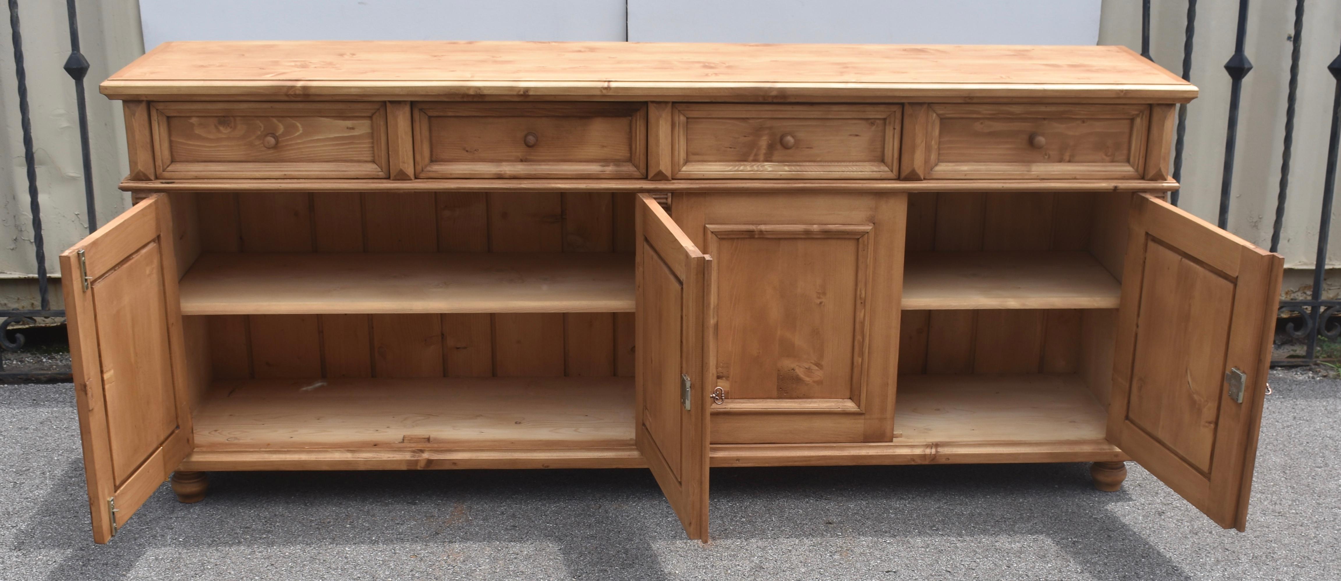 Pine Four Door Four Drawer Sideboard, Reproduction For Sale 5