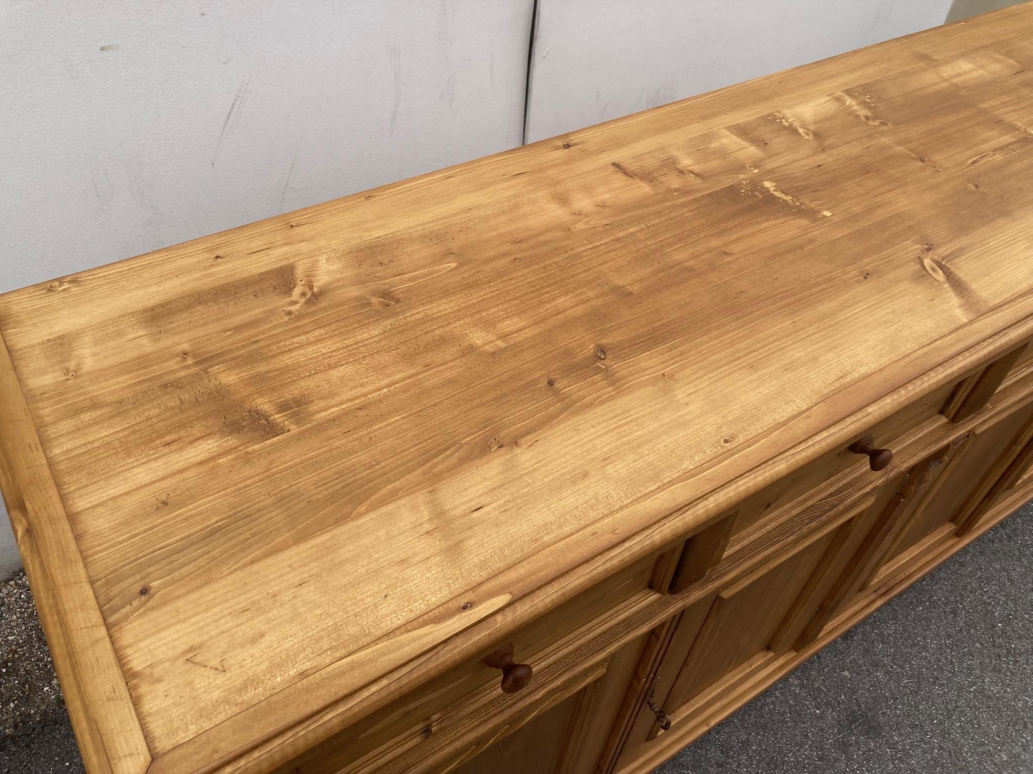Pine Four Door Four Drawer Sideboard, Reproduction For Sale 6