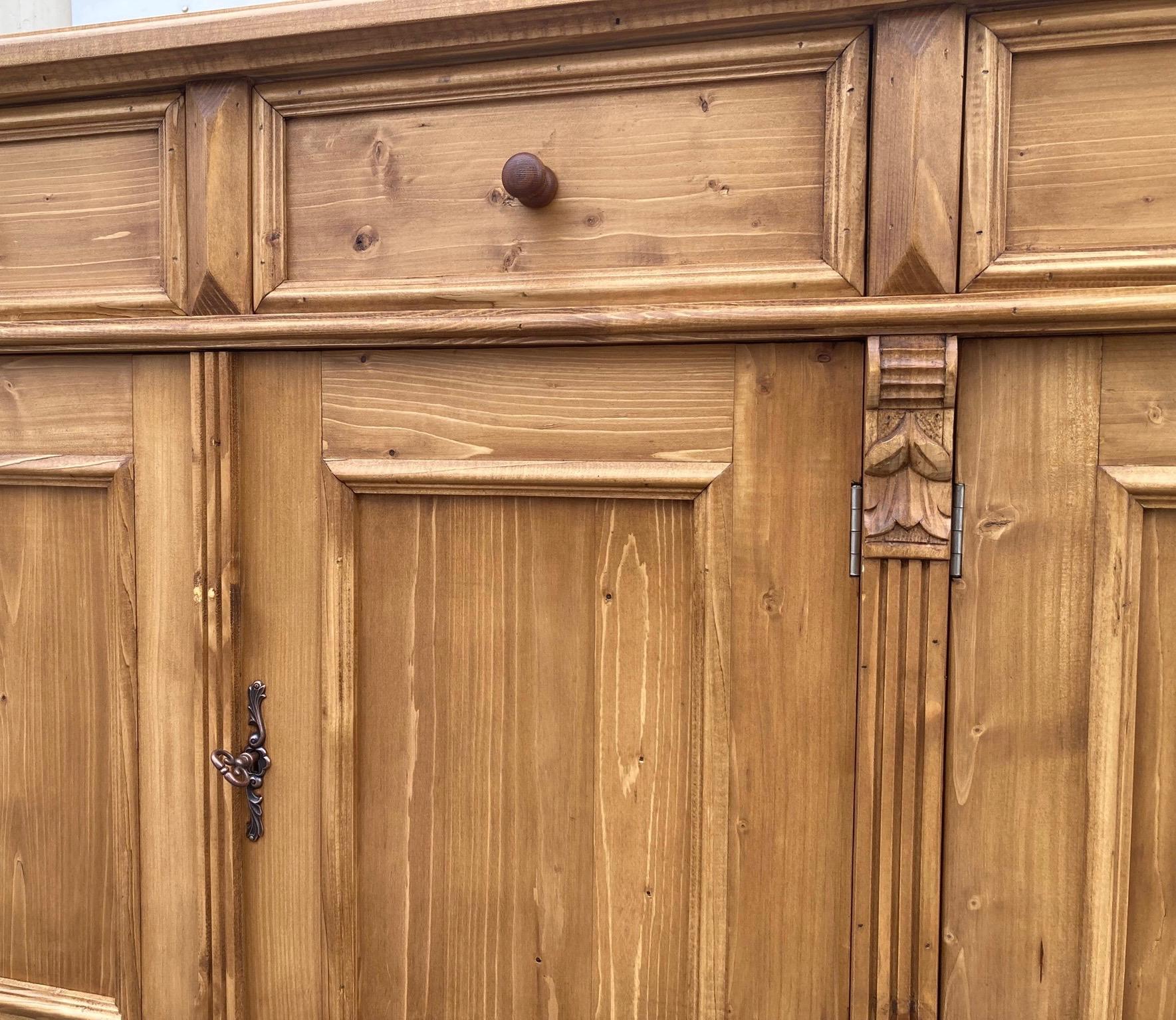 Pine Four Door Four Drawer Sideboard, Reproduction For Sale 7