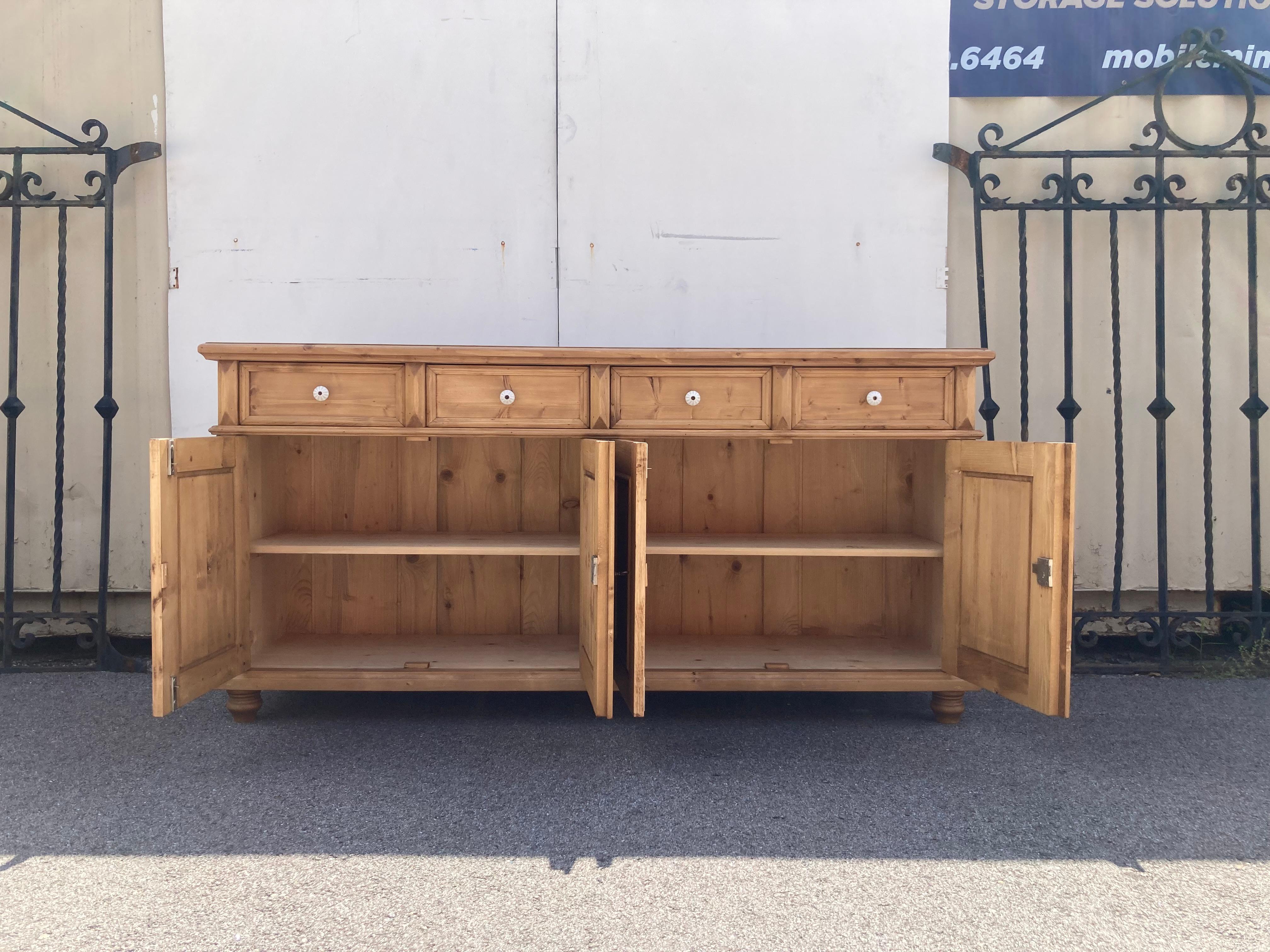 Pine Four Door Four Drawer Sideboard, Reproduction For Sale 9