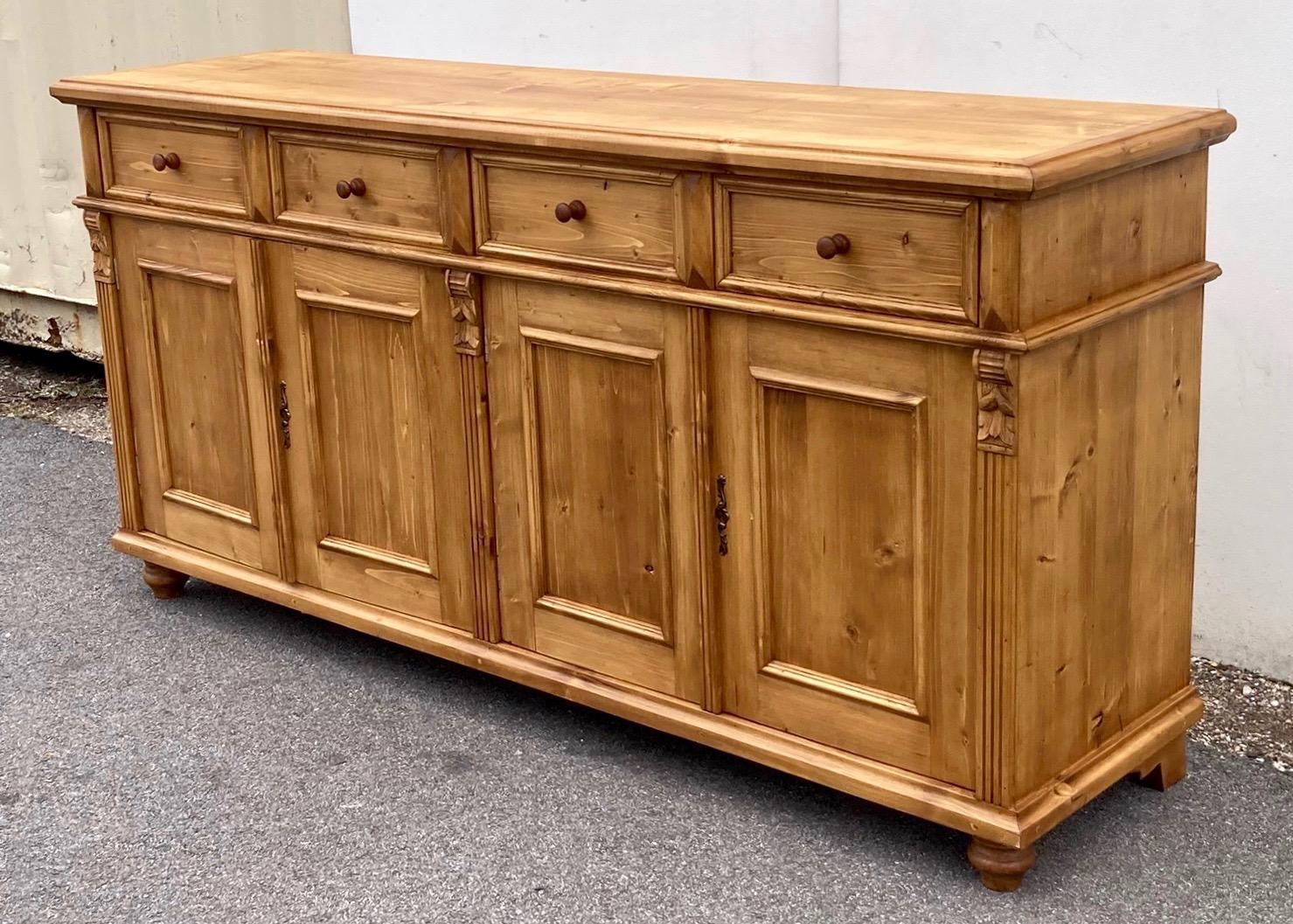 Hungarian Pine Four Door Four Drawer Sideboard, Reproduction For Sale