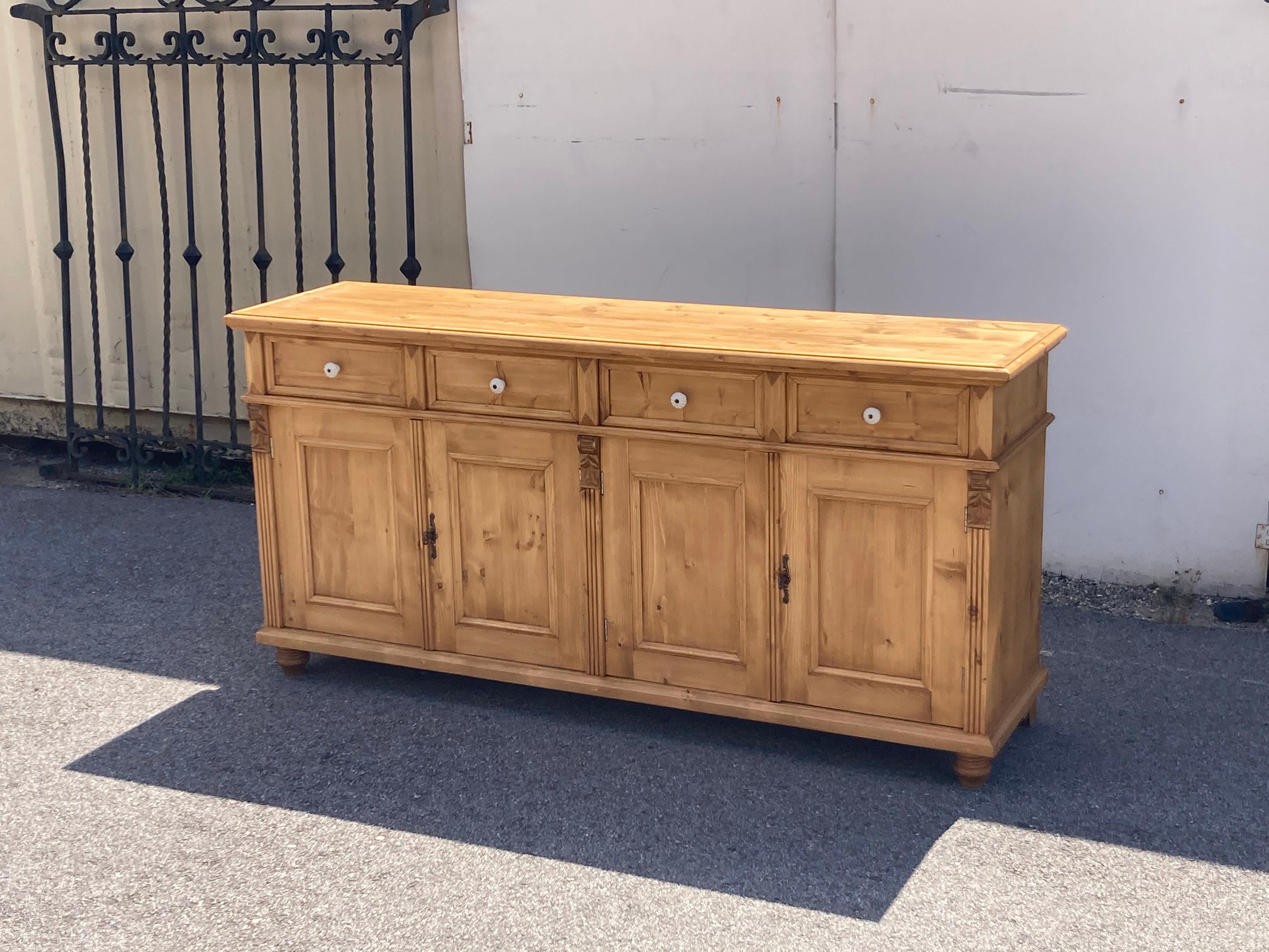 Hungarian Pine Four Door Four Drawer Sideboard, Reproduction For Sale