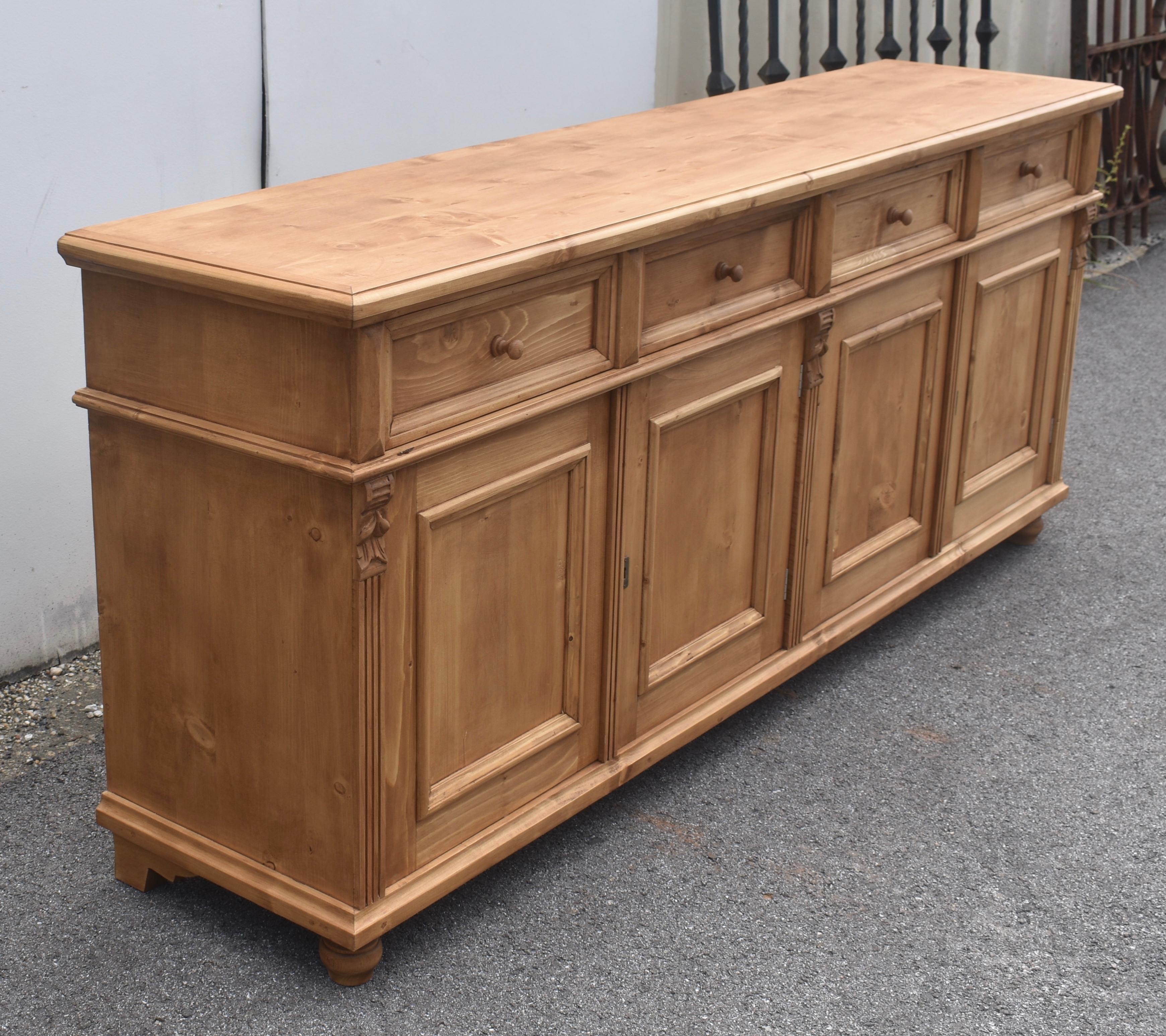Hungarian Pine Four Door Four Drawer Sideboard, Reproduction For Sale