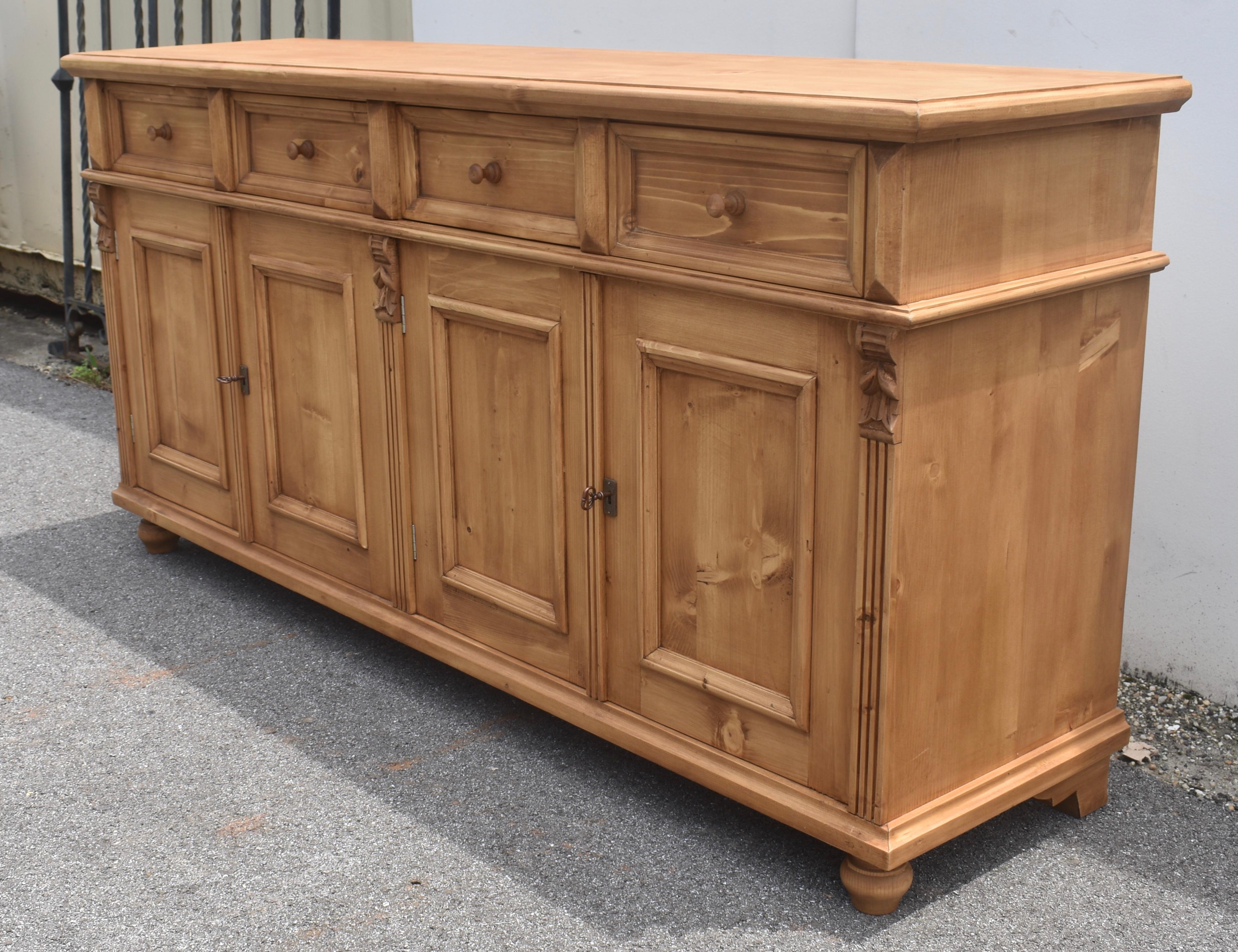 Pine Four Door Four Drawer Sideboard, Reproduction In Good Condition For Sale In Baltimore, MD
