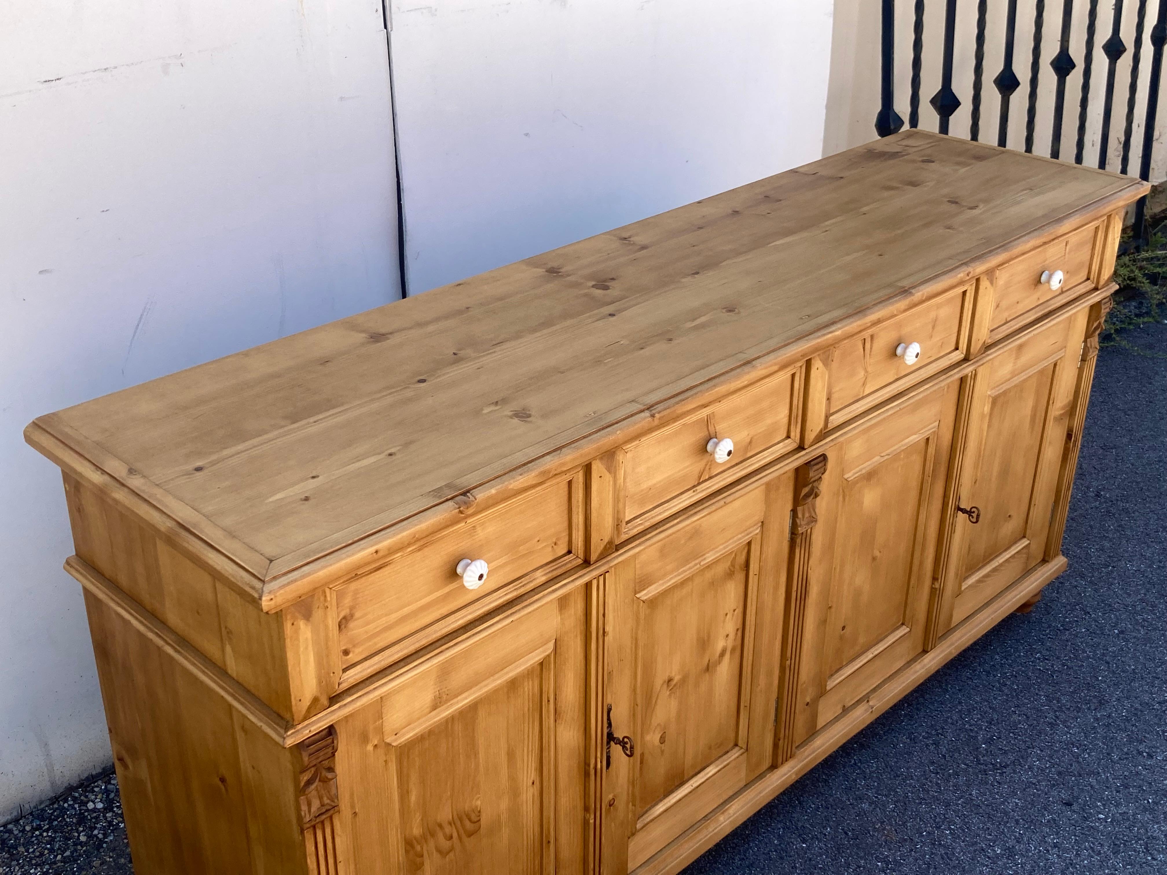 Pine Four Door Four Drawer Sideboard, Reproduction In Good Condition For Sale In Baltimore, MD