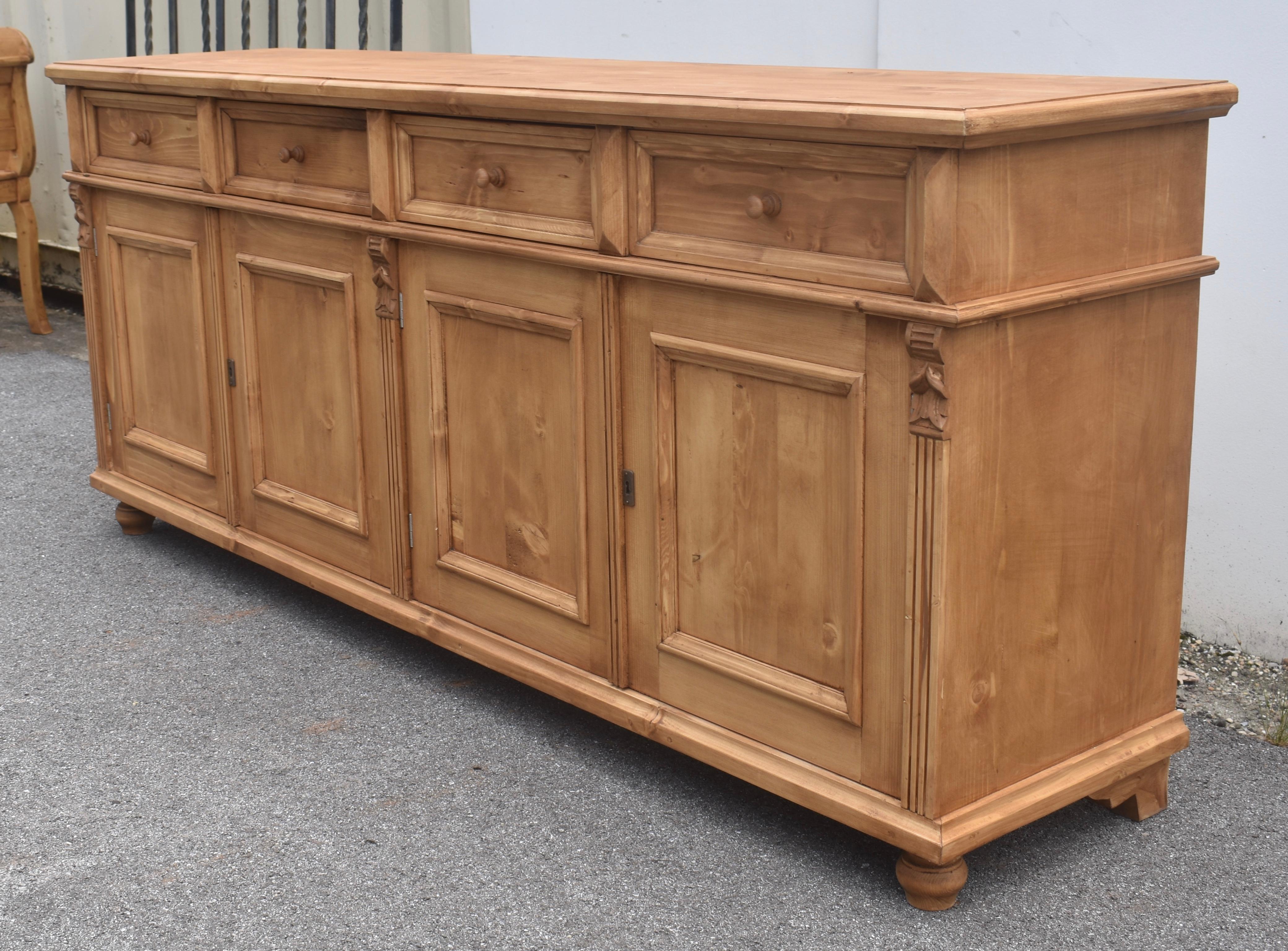 Pine Four Door Four Drawer Sideboard, Reproduction In Good Condition For Sale In Baltimore, MD