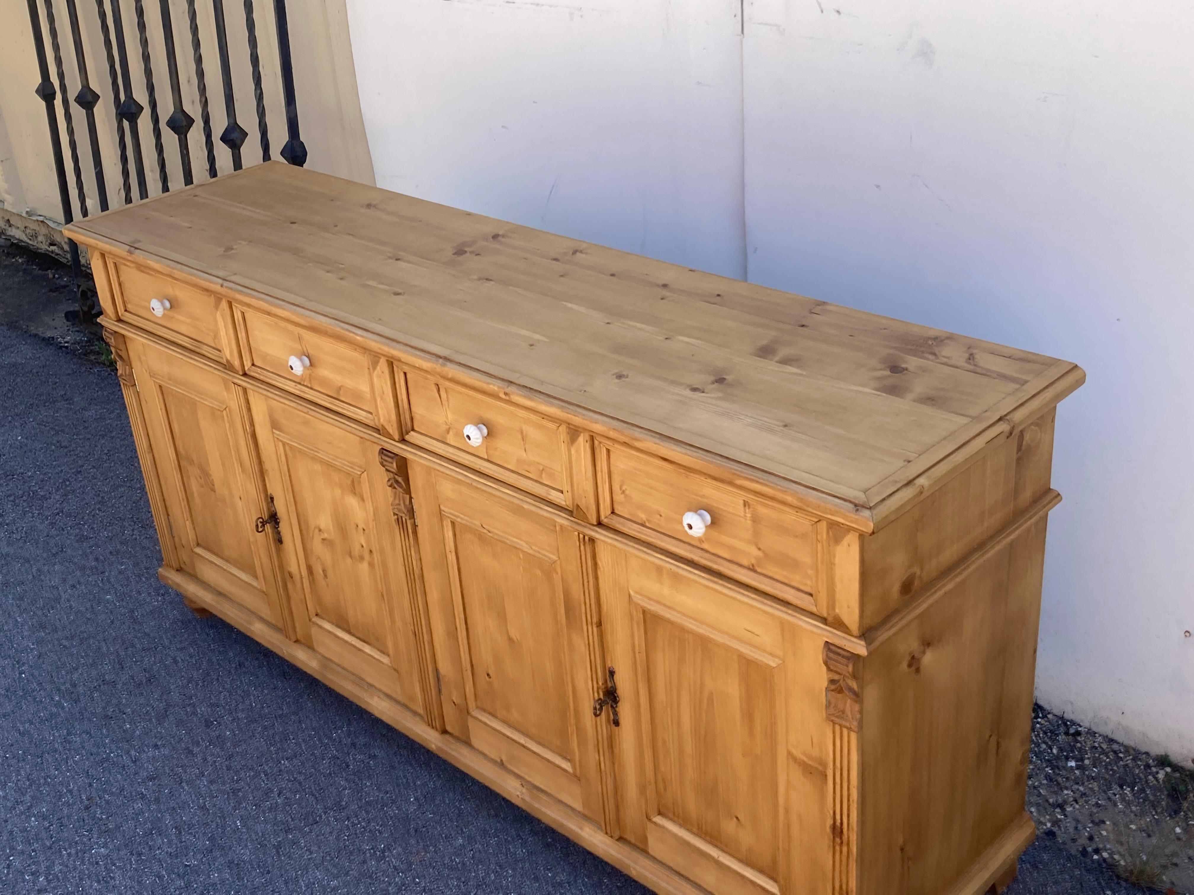 Contemporary Pine Four Door Four Drawer Sideboard, Reproduction For Sale