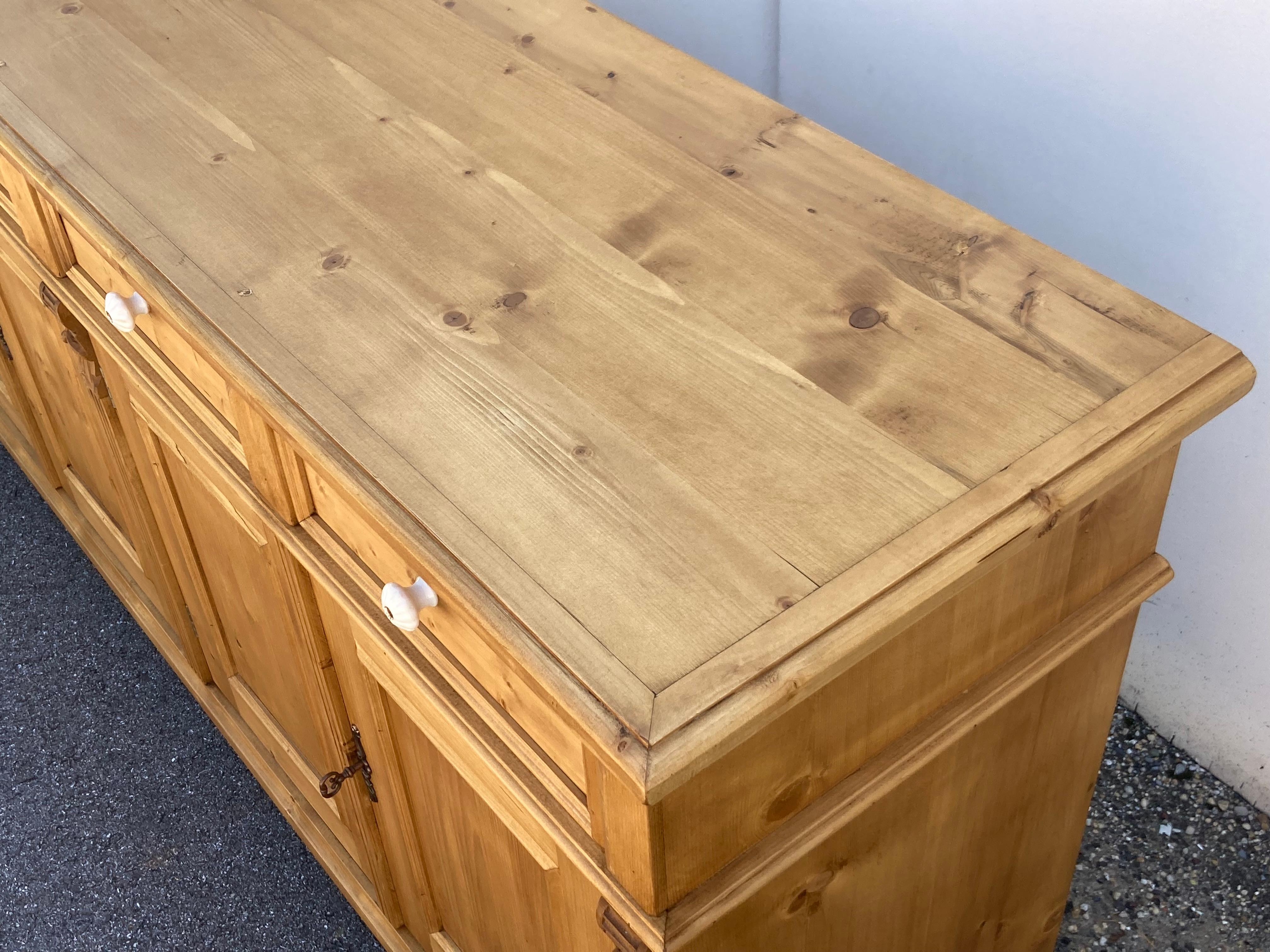 Pine Four Door Four Drawer Sideboard, Reproduction For Sale 1