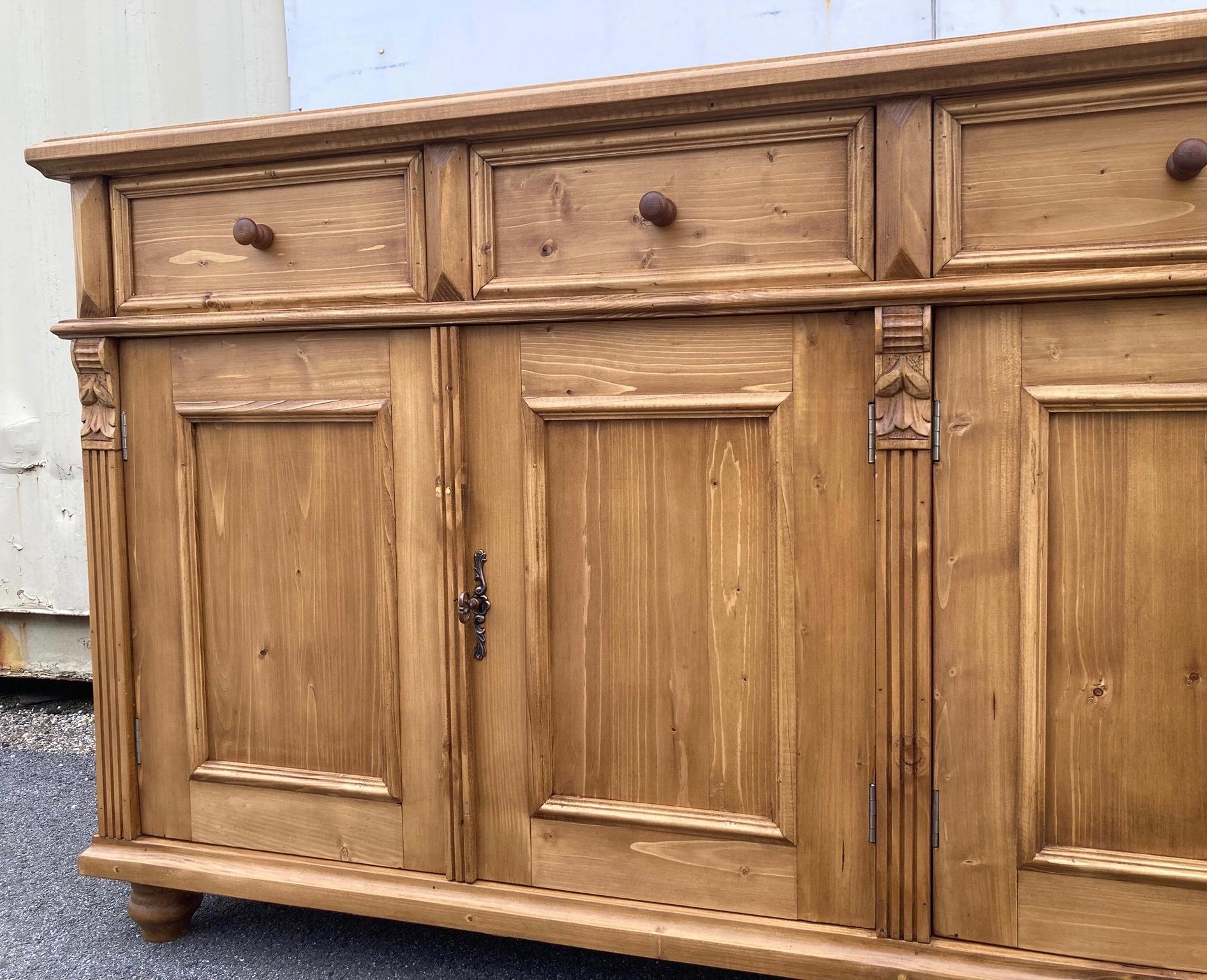 Pine Four Door Four Drawer Sideboard, Reproduction For Sale 2