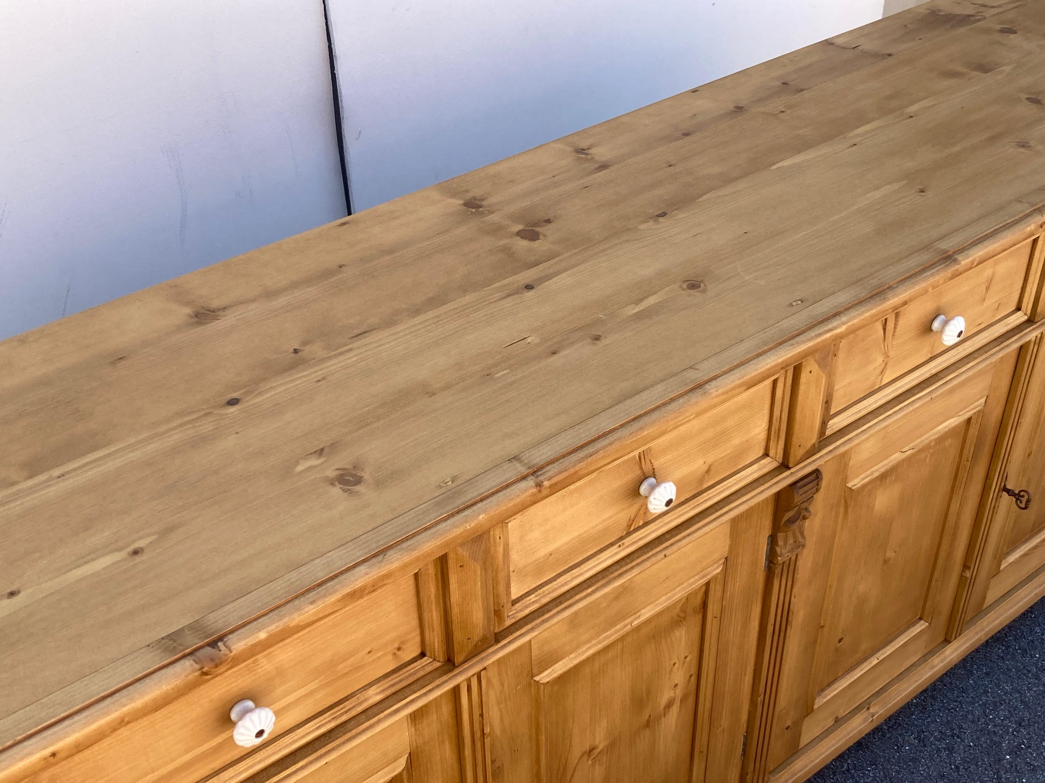 Pine Four Door Four Drawer Sideboard, Reproduction For Sale 2