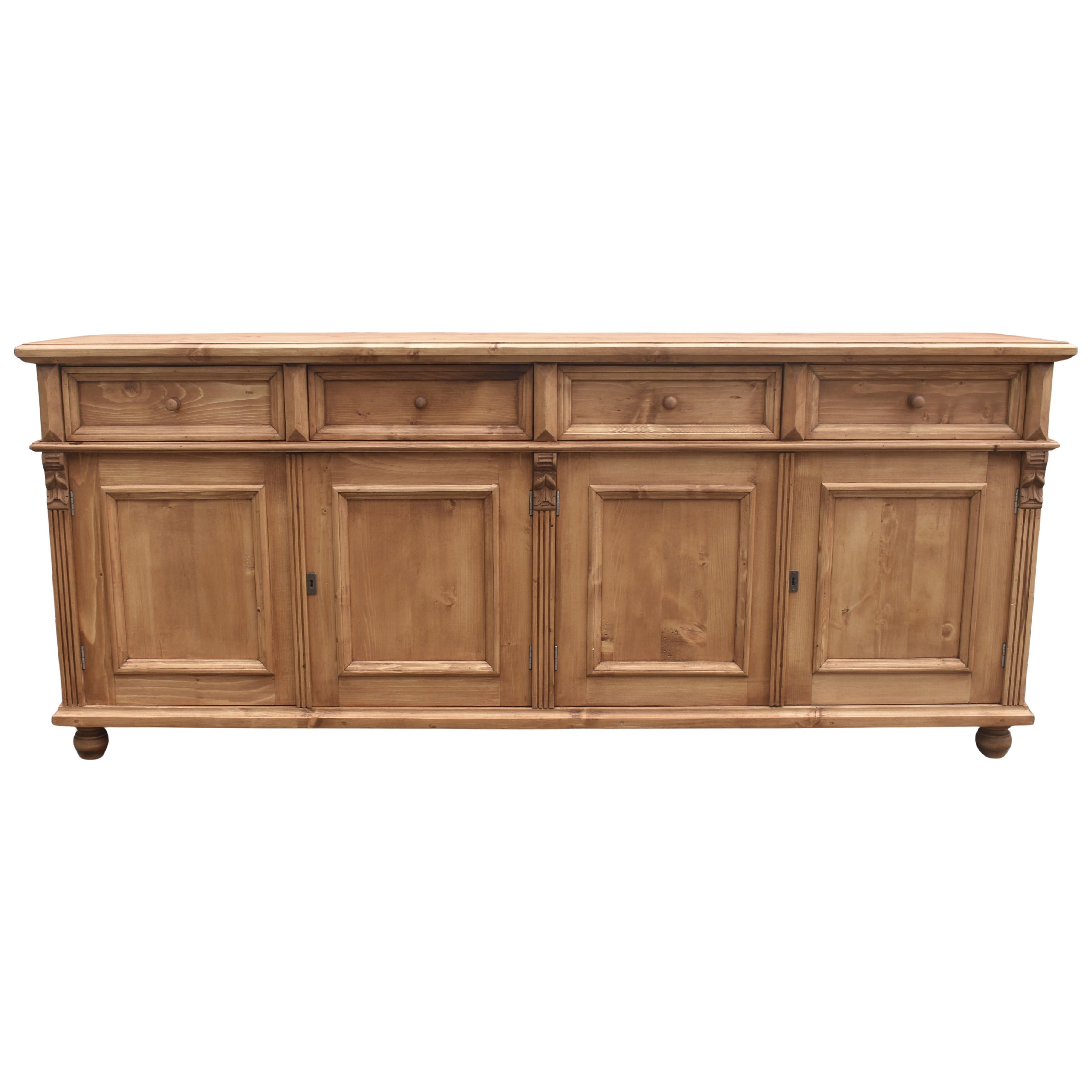 Pine Four Door Four Drawer Sideboard, Reproduction