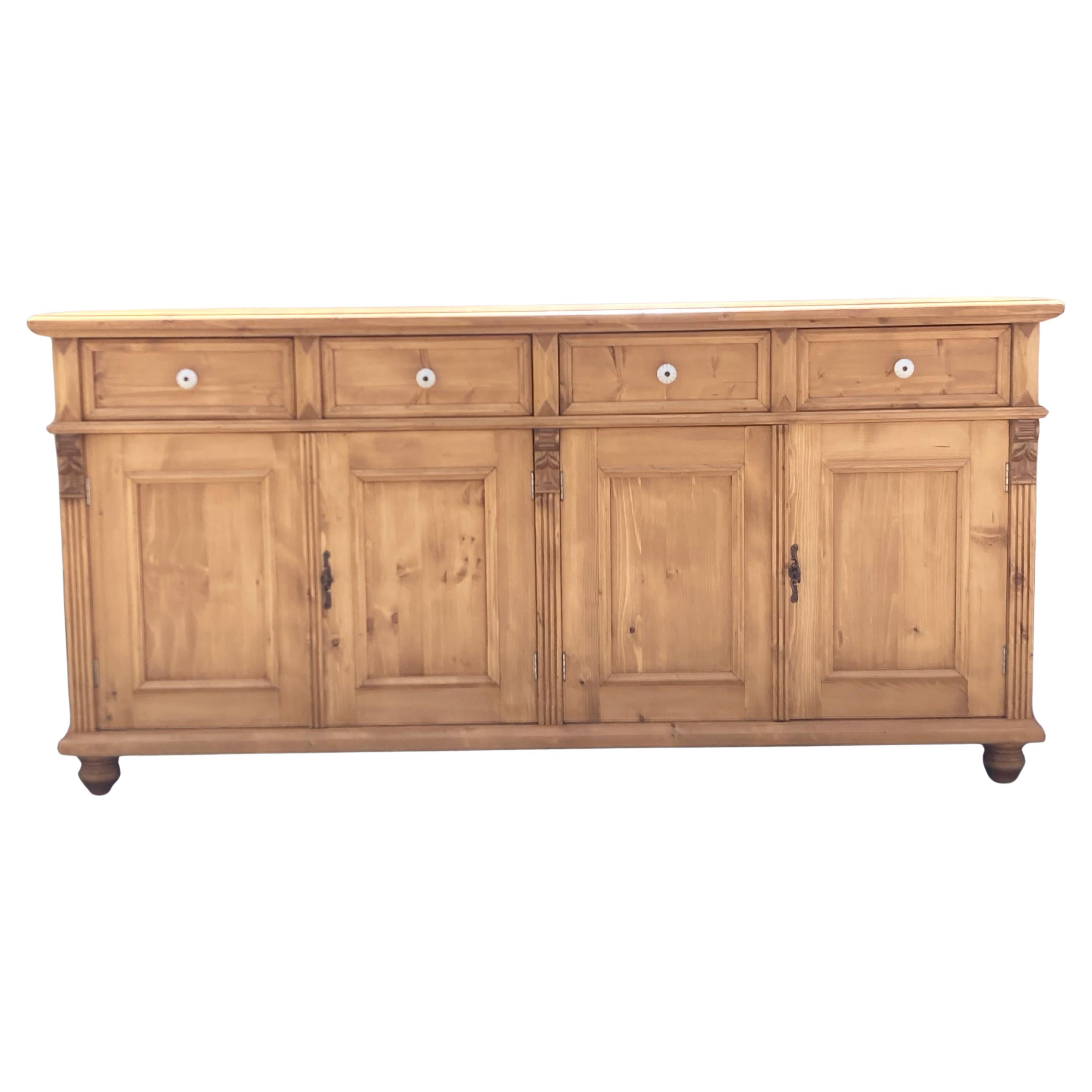 Pine Four Door Four Drawer Sideboard, Reproduction
