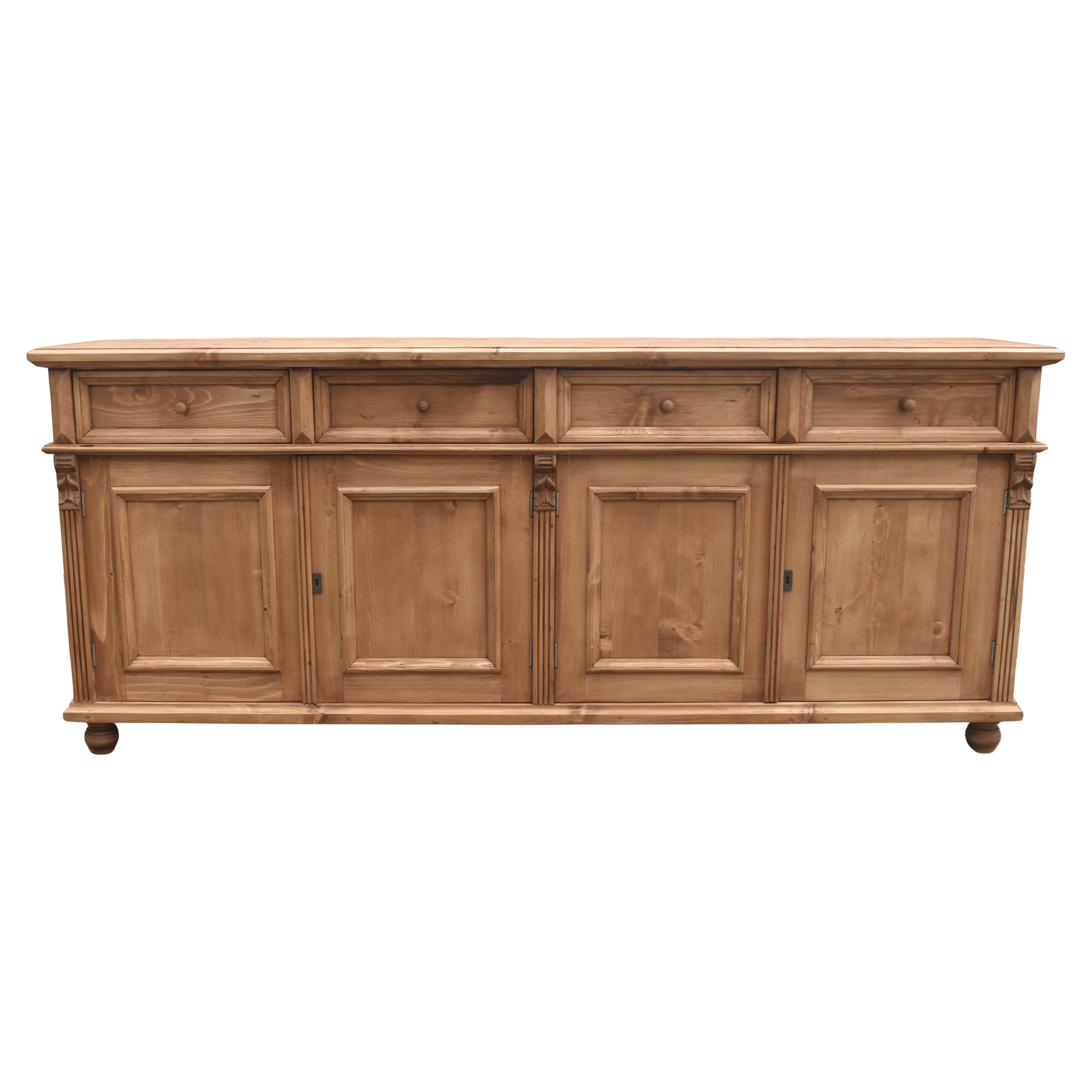 Pine Four Door Four Drawer Sideboard, Reproduction