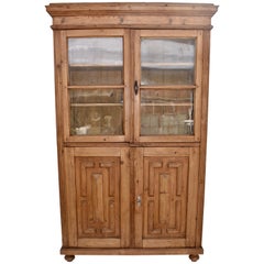 Pine Four-Door Half-Glazed Cupboard