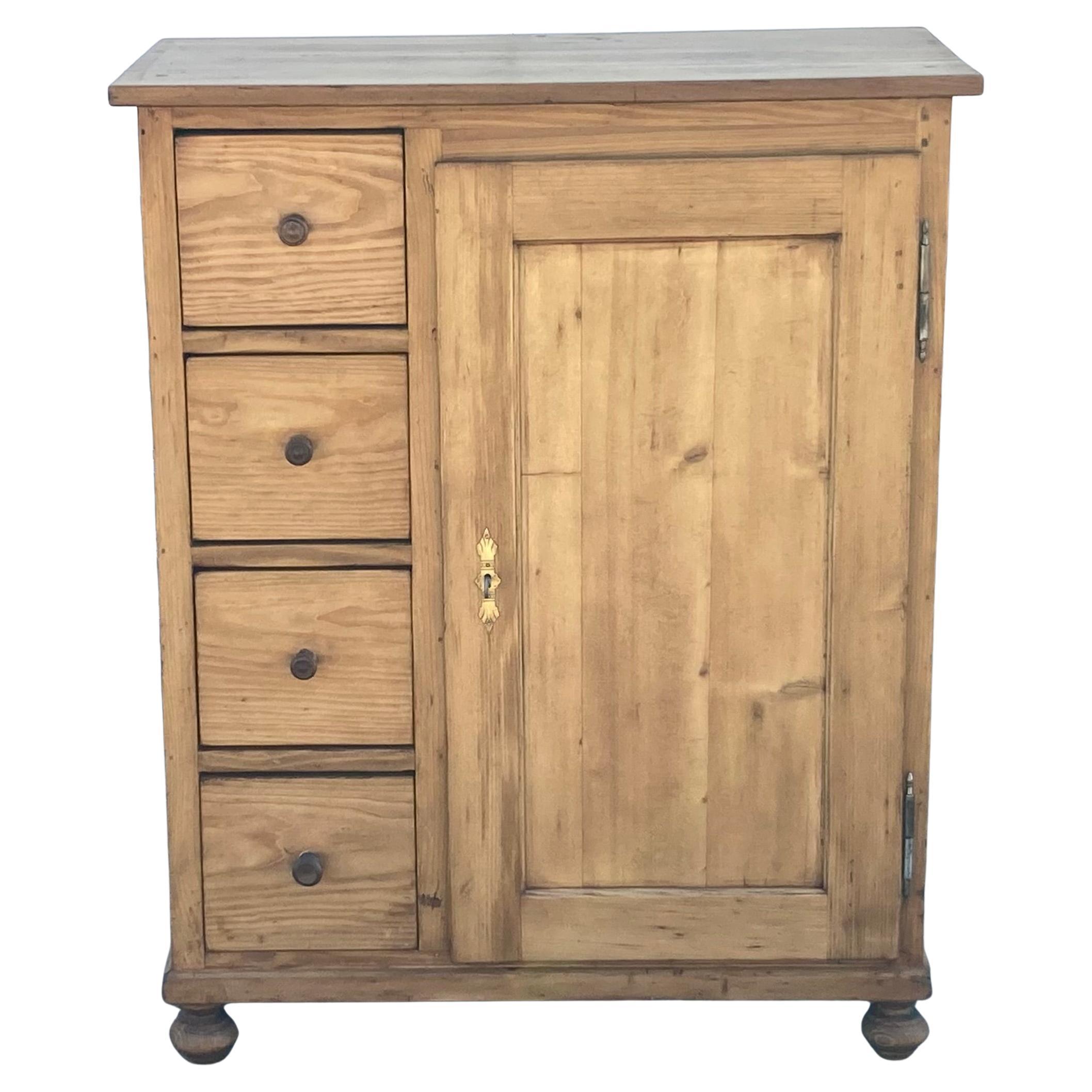 Pine Four Drawer Czech Bread Cupboard