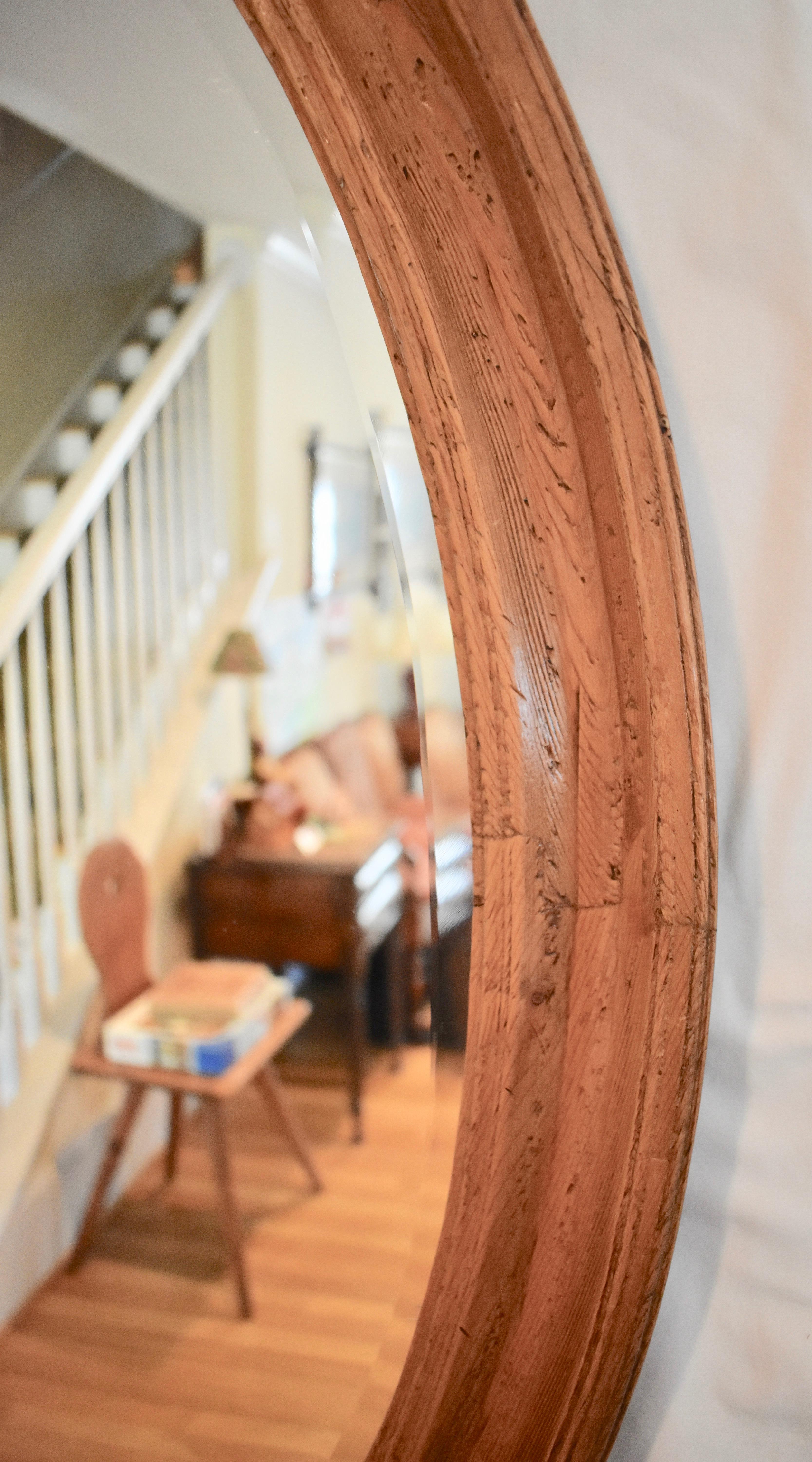 19th Century Pine-Framed Oval Beveled Wall Mirror