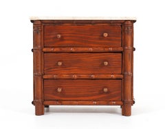 Pine French Faux Bamboo Miniature Chest of Drawers with Marble Top, 1920s