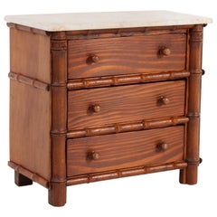 Pine French Faux Bamboo Miniature Chest of Drawers with Marble Top, 1920s