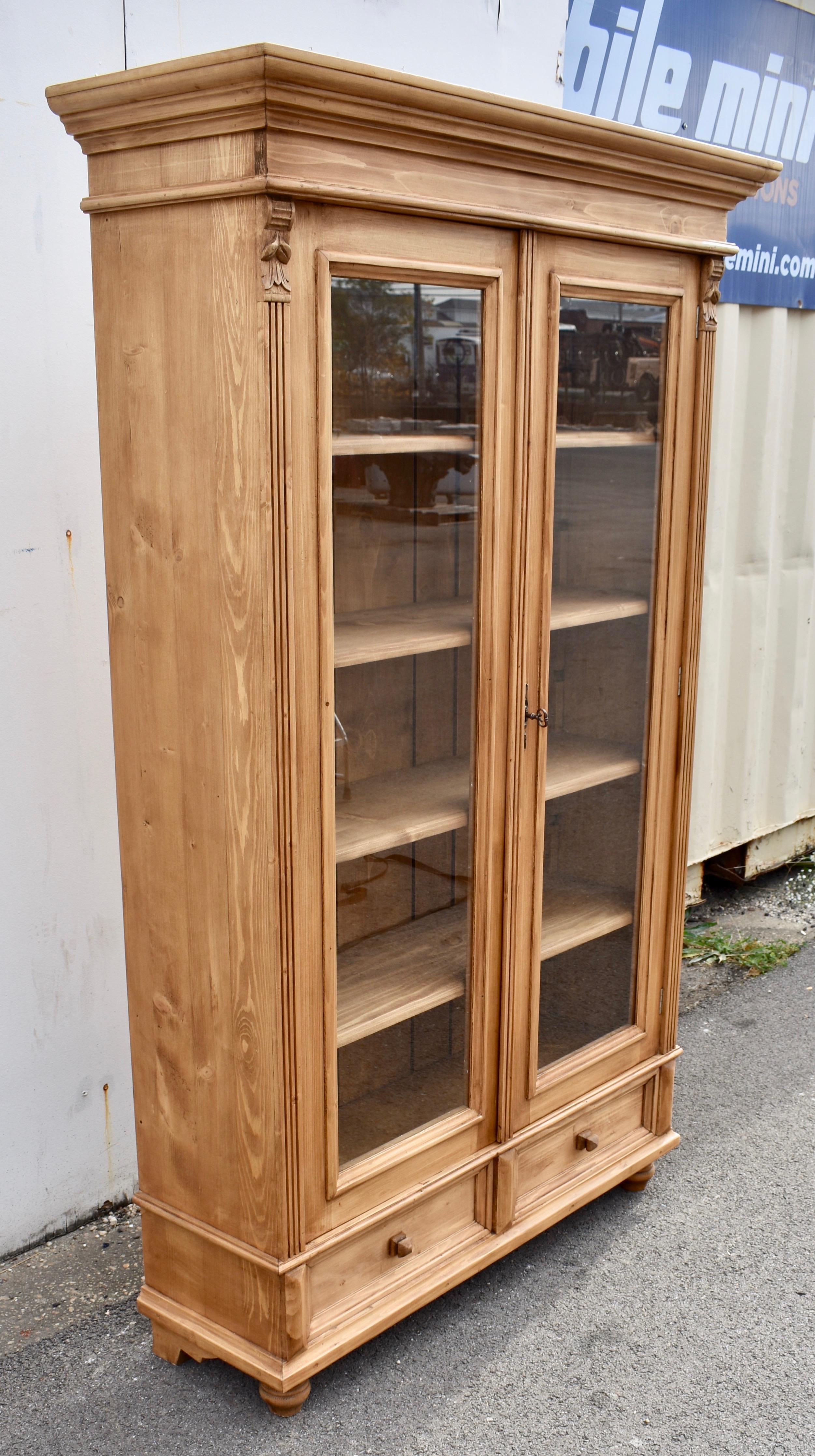 Country Pine Glazed Bookcase or Display For Sale