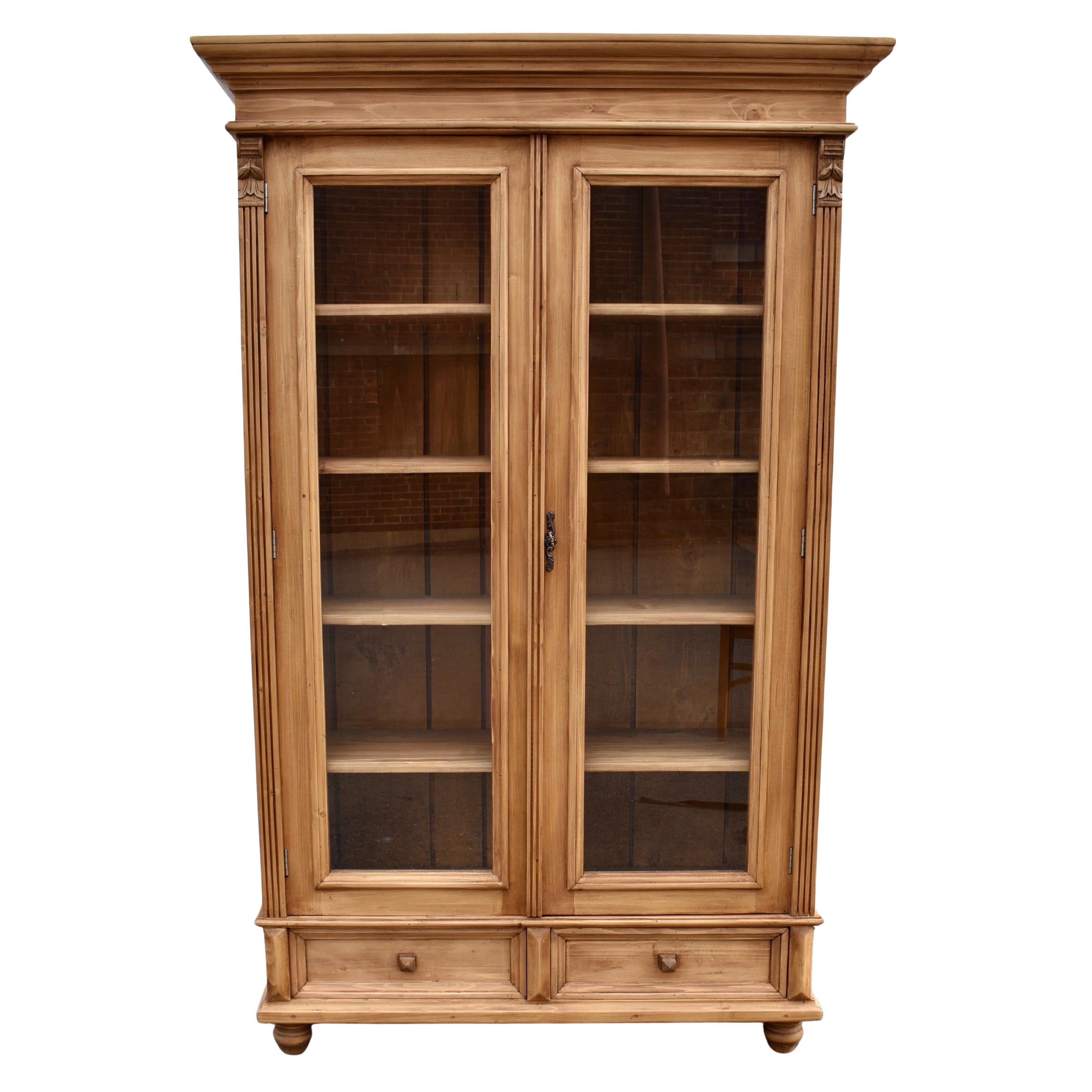 Pine Glazed Bookcase or Display For Sale