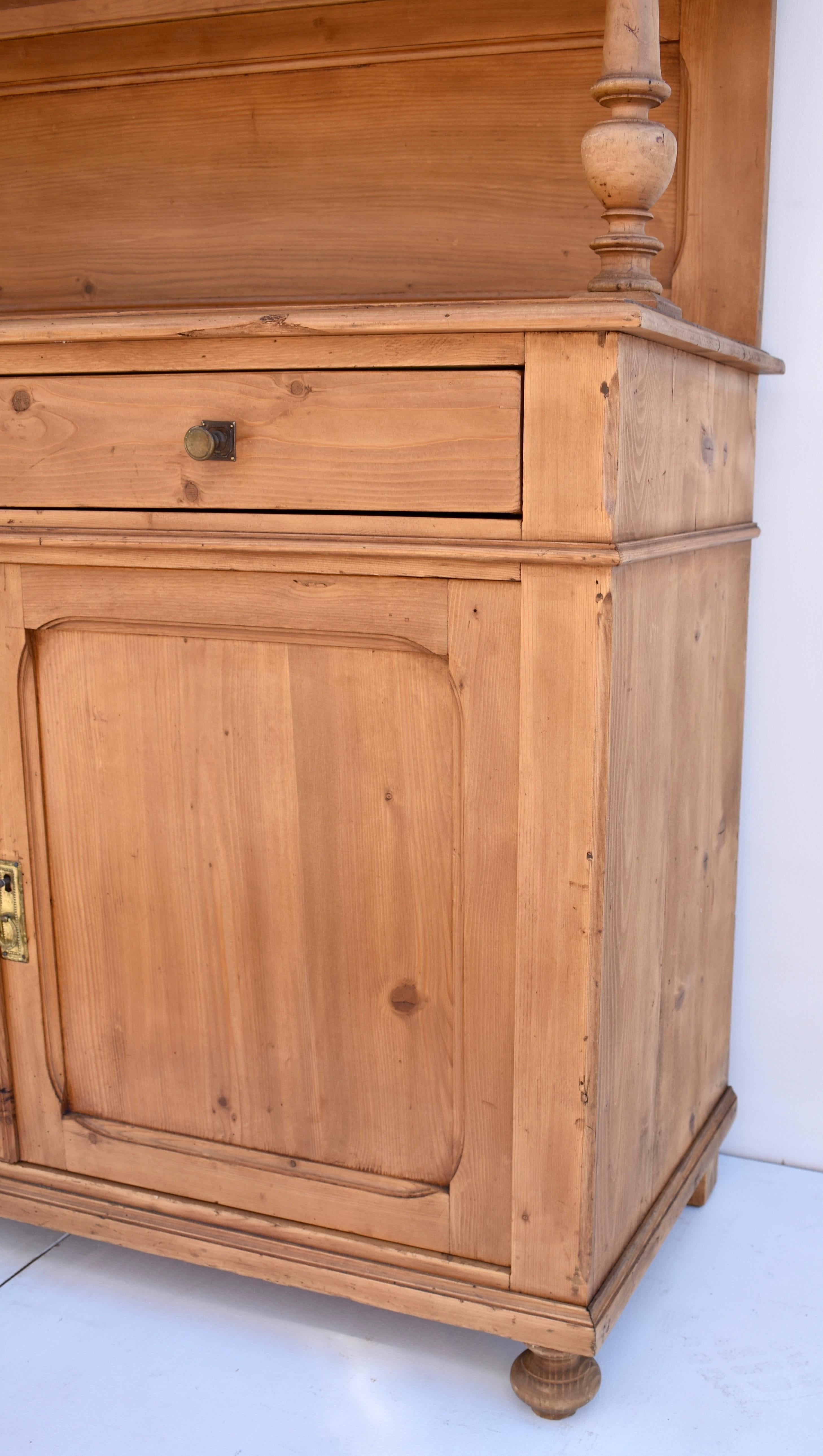 Polished Pine Glazed Buffet or Kitchen Cabinet For Sale