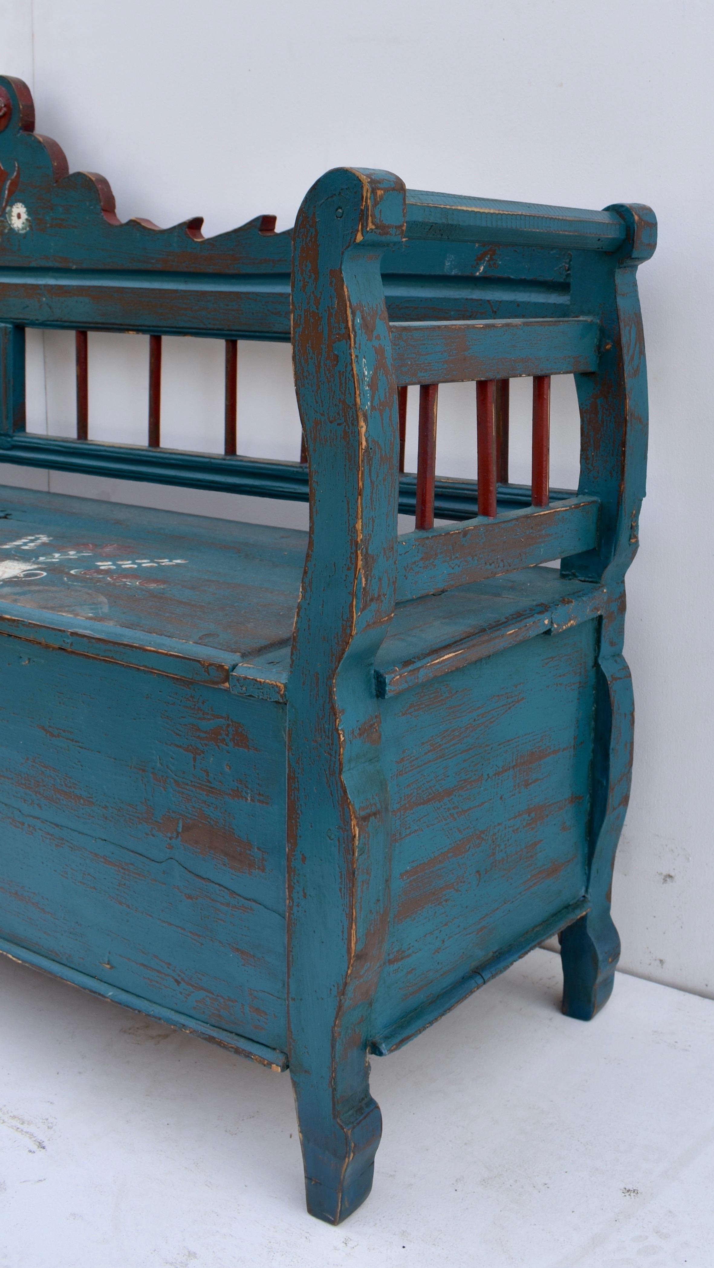 19th Century Pine Hand-Painted Storage Bench