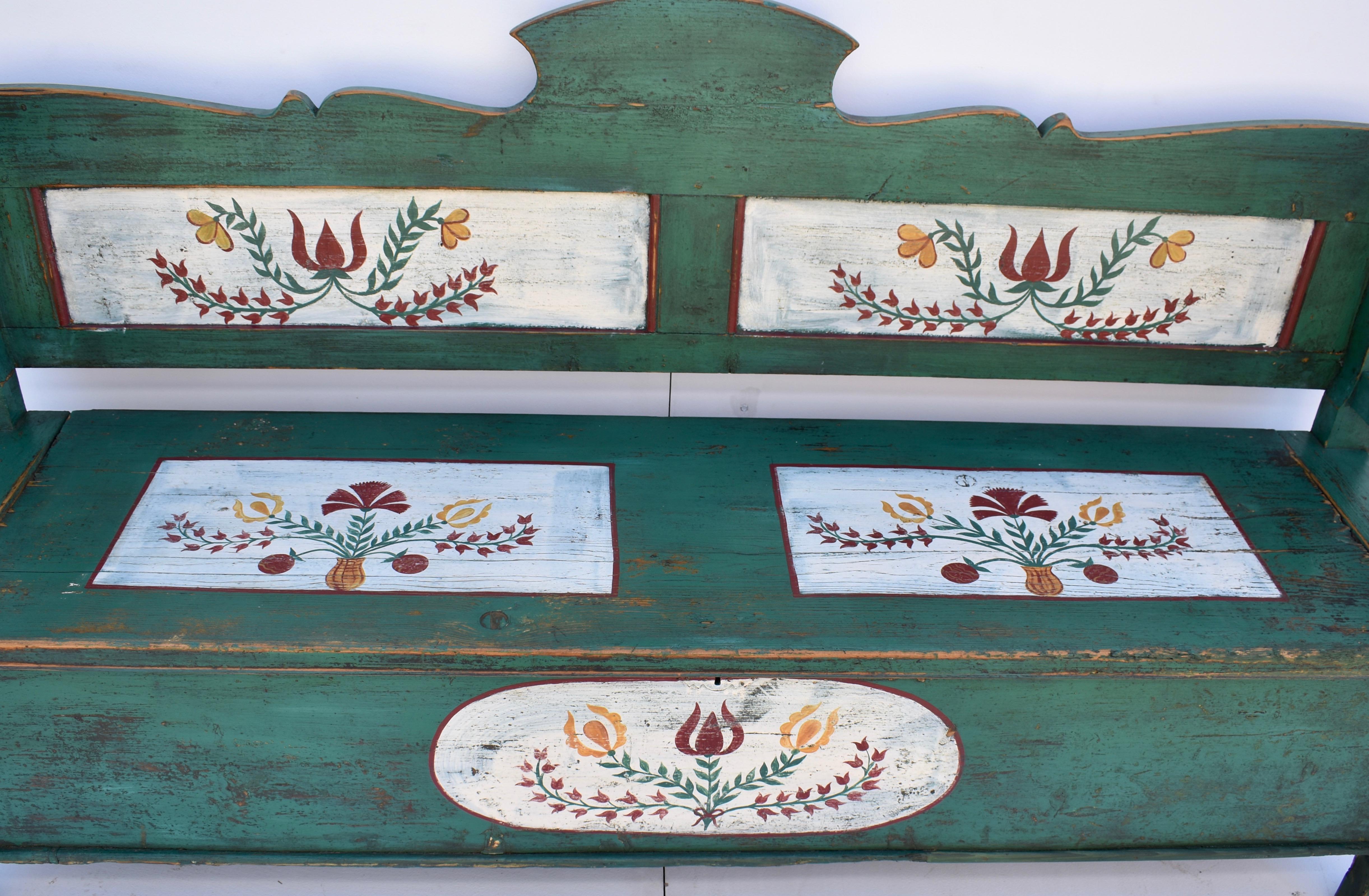 19th Century Pine Hand-Painted Storage Bench