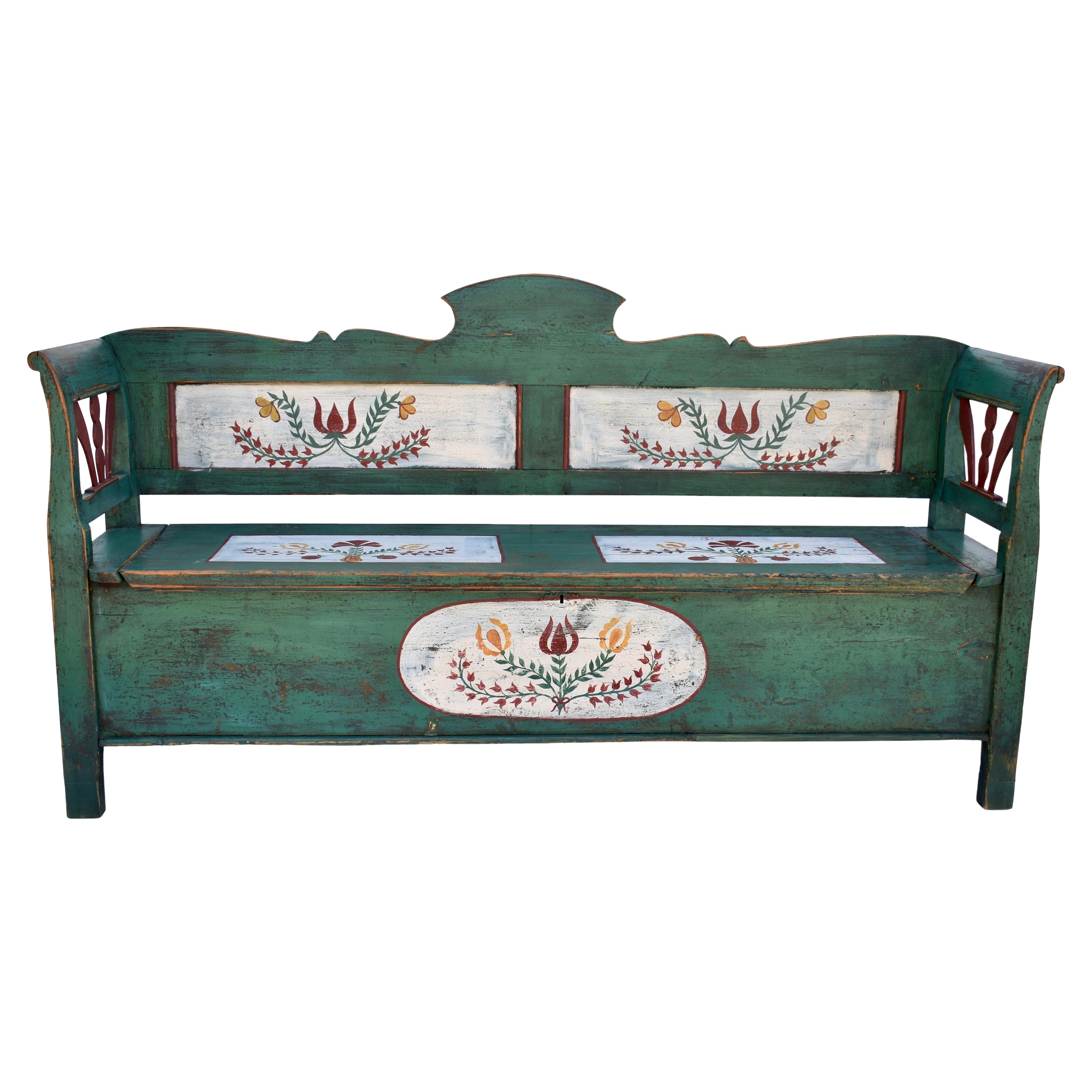 Pine Hand-Painted Storage Bench