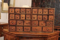 Pine Hanging Spice Rack with 27 Drawers with Brass Knobs, England ca. 1900