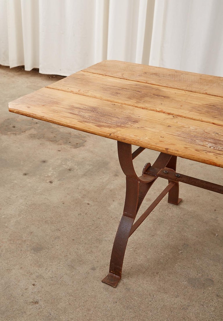 Pine Harvest Farmhouse Dining Table with Iron Trestle Base at 1stDibs