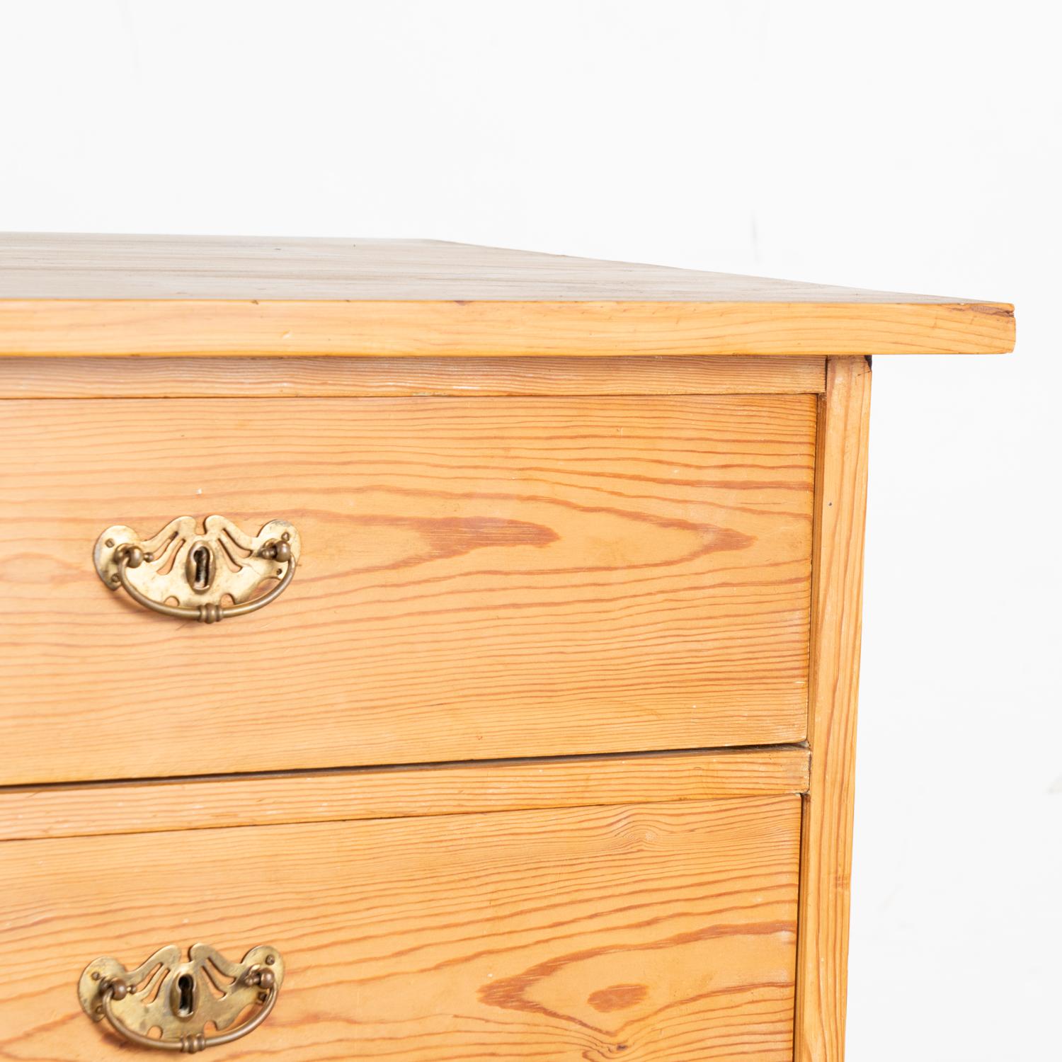 Brass Pine Highboy Chest of Seven Drawers, Sweden circa 1900's For Sale