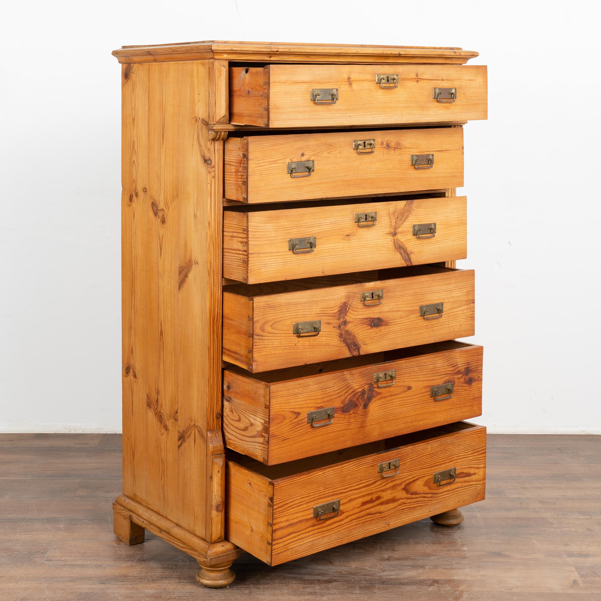 Country Pine Highboy Chest of Six Drawers, Denmark circa 1880 For Sale