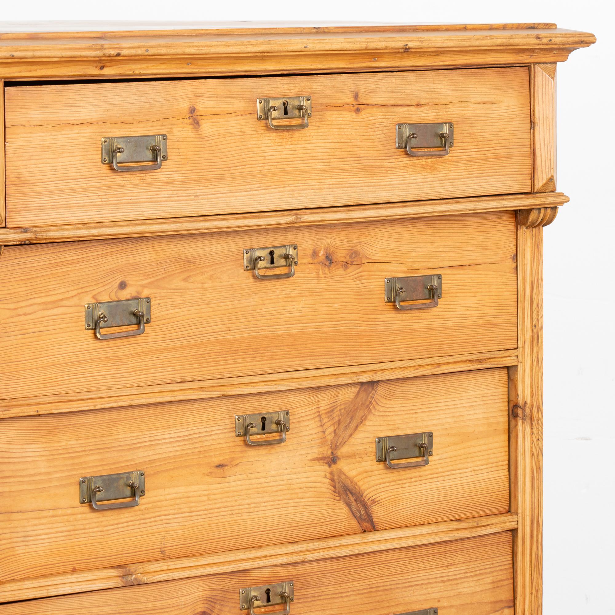 19th Century Pine Highboy Chest of Six Drawers, Denmark circa 1880 For Sale