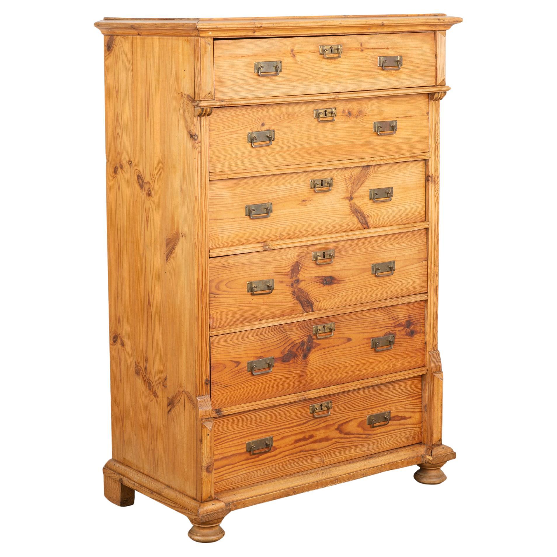 Pine Highboy Chest of Six Drawers, Denmark circa 1880