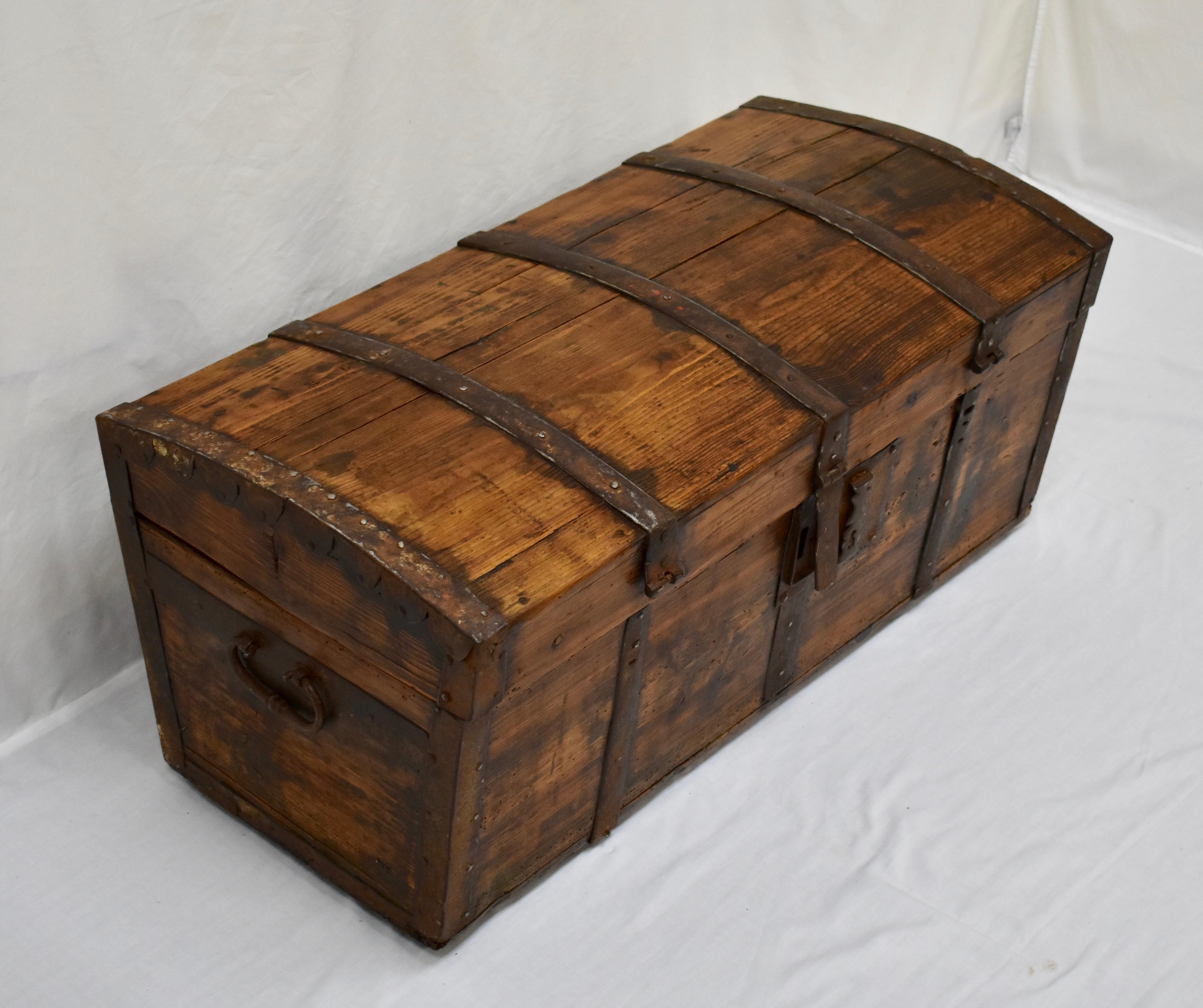 Hungarian Pine Iron-Banded Dome Top Strong Box
