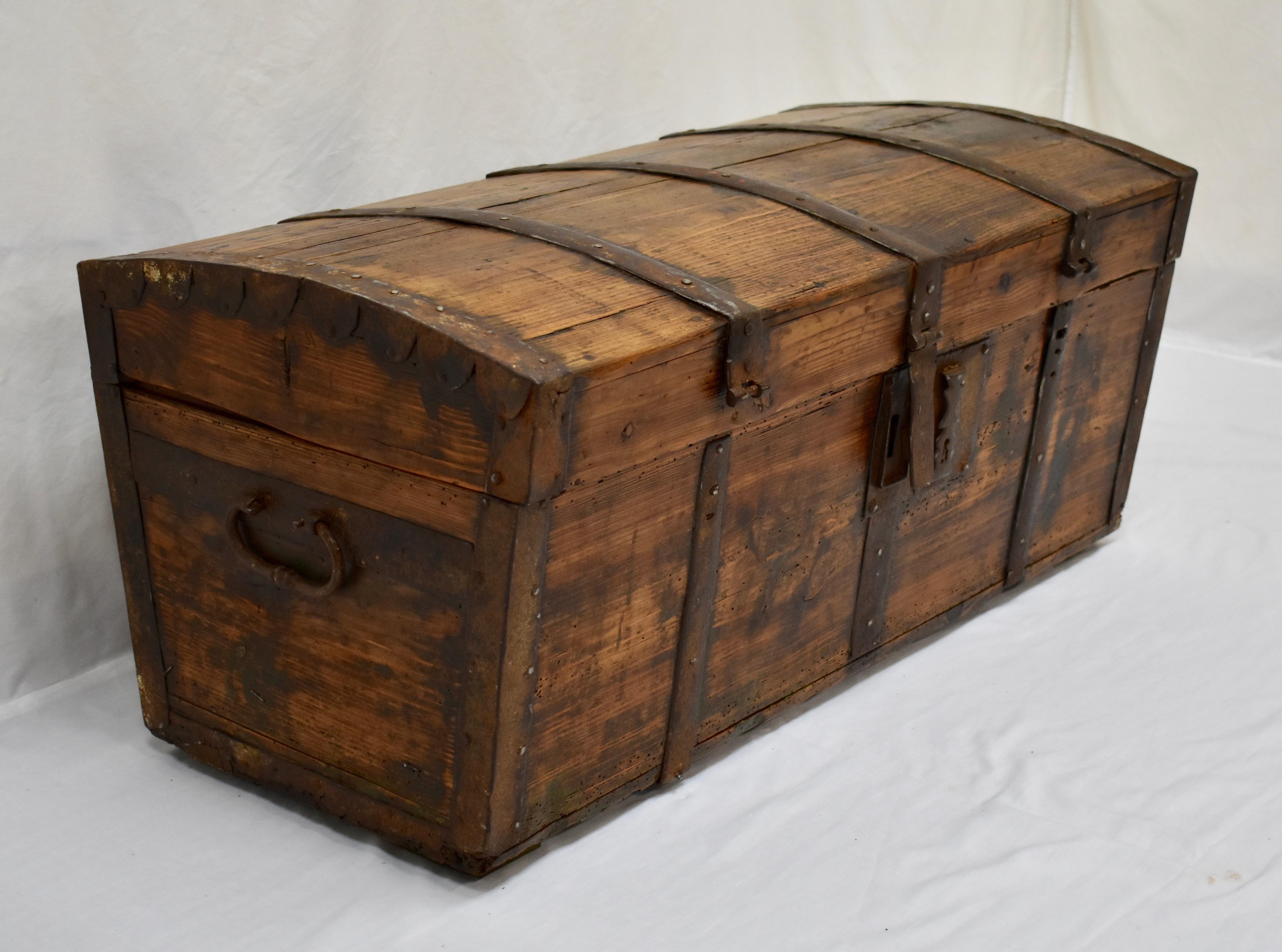 Polished Pine Iron-Banded Dome Top Strong Box