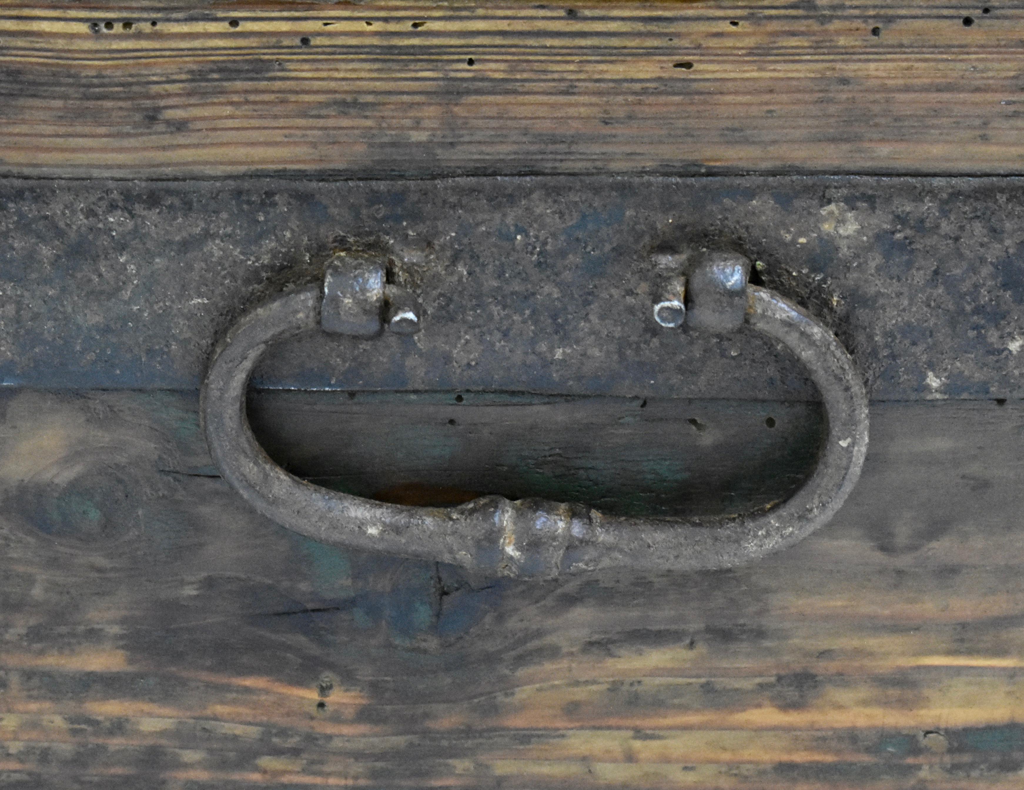 19th Century Pine Iron-Banded Dome Top Strong Box