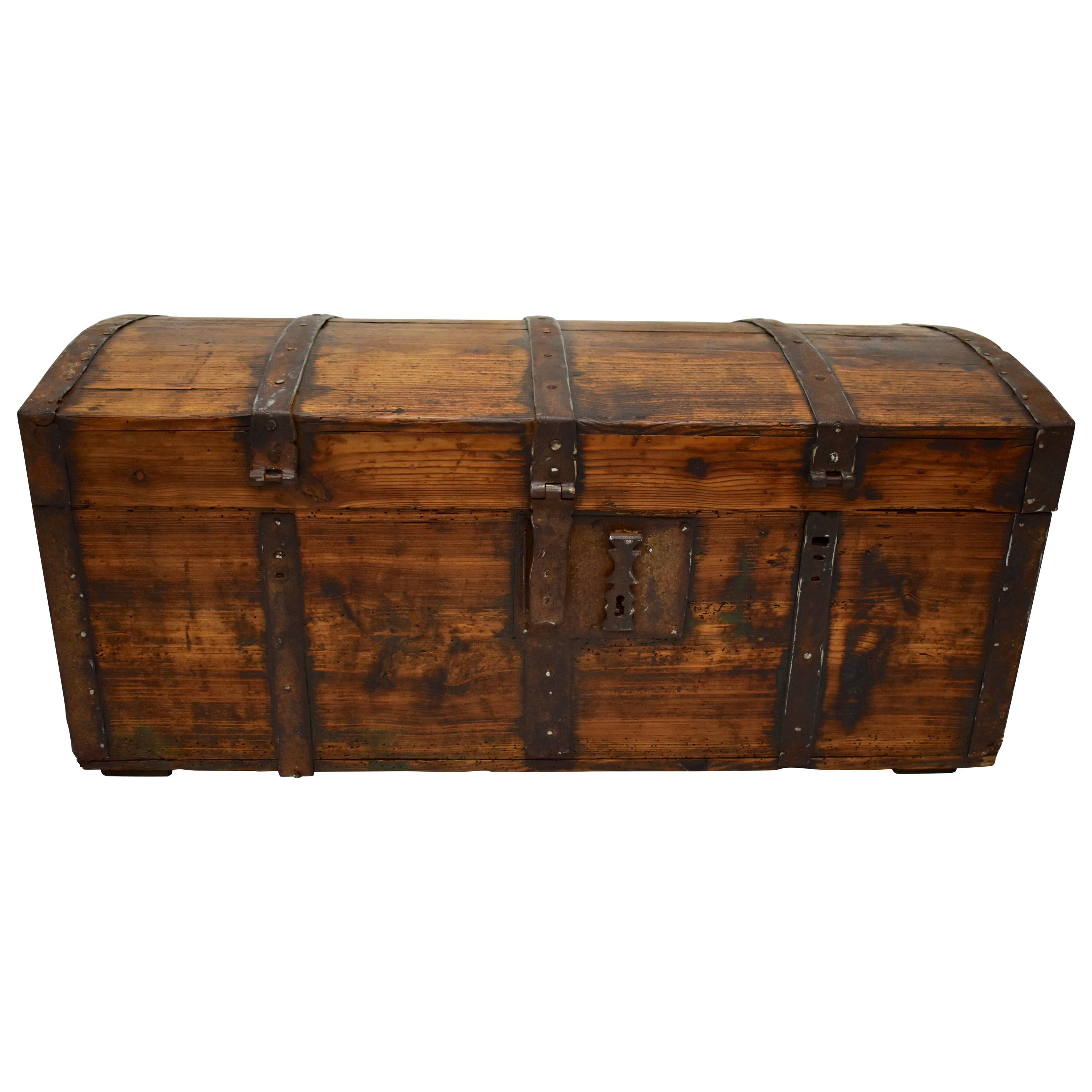 Pine Iron-Banded Dome Top Strong Box