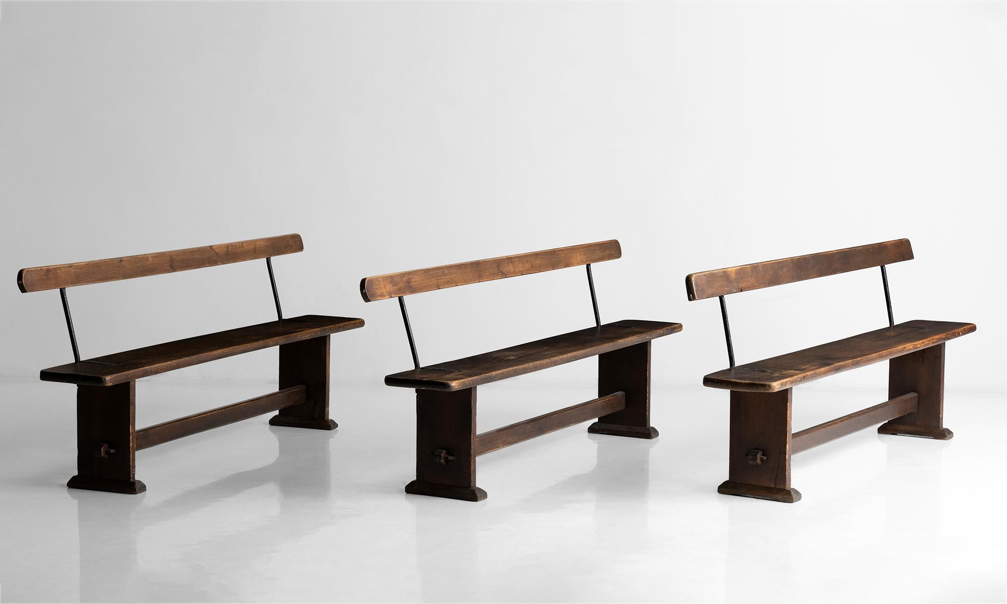 *Please note the price is per unit, and the benches are sold individually*

Pine & Iron Benches

England circa 1900

Constructed in pine with painted iron back supports.

Measures: 75”L x 11.75”d x 31”h.