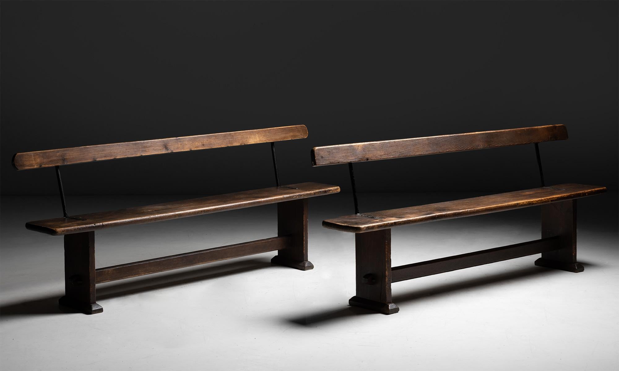 English Pine & Iron Benches, England circa 1900