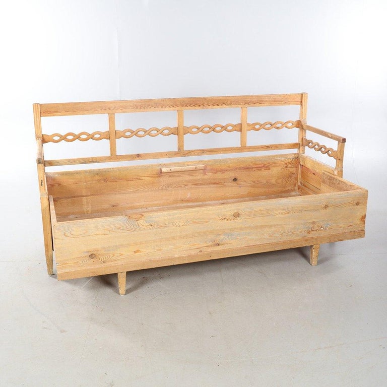 Gustavian Pine Kitchen Sofa with Braided Detail For Sale