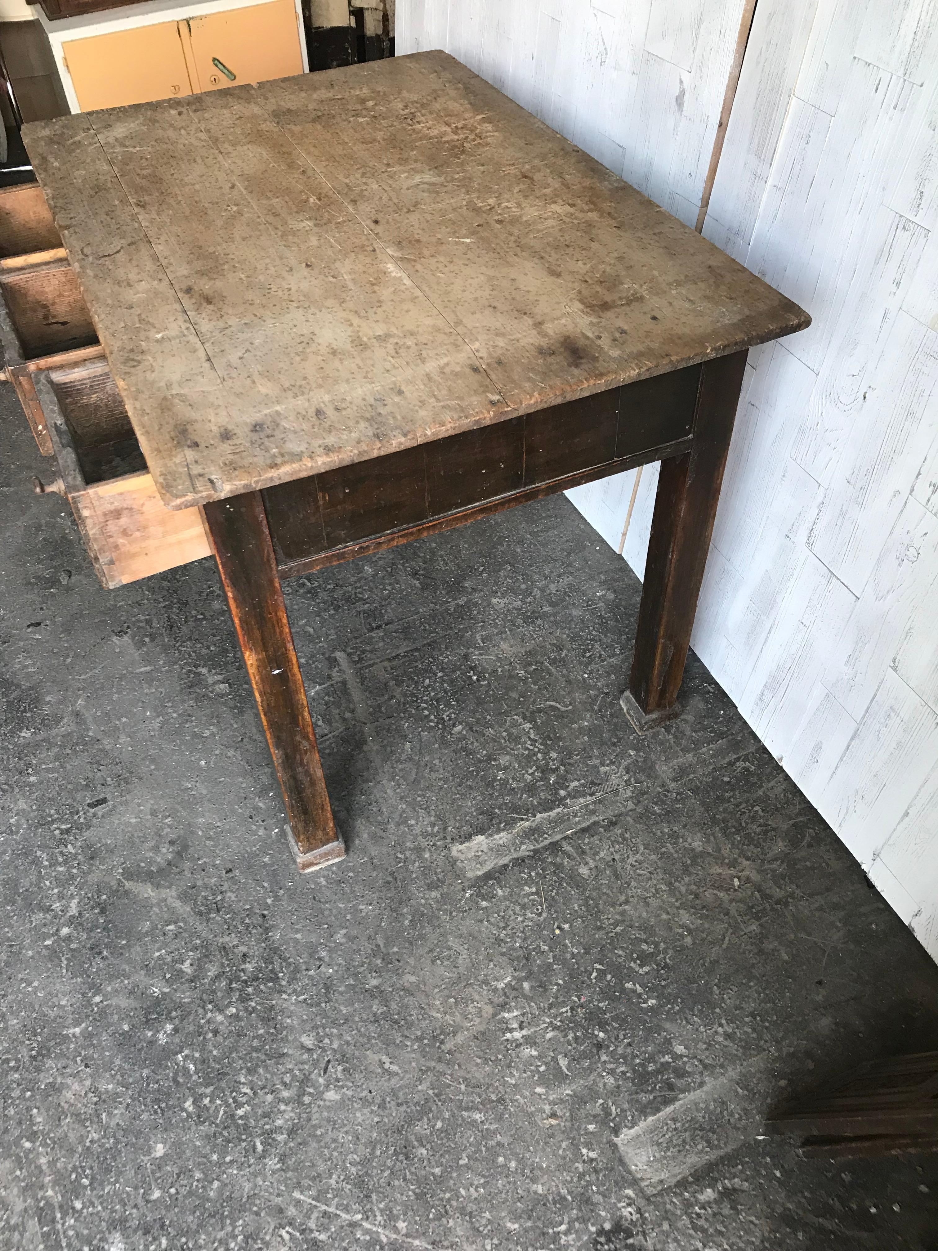 Hardwood Pine Kitchen Table, circa 1930 For Sale