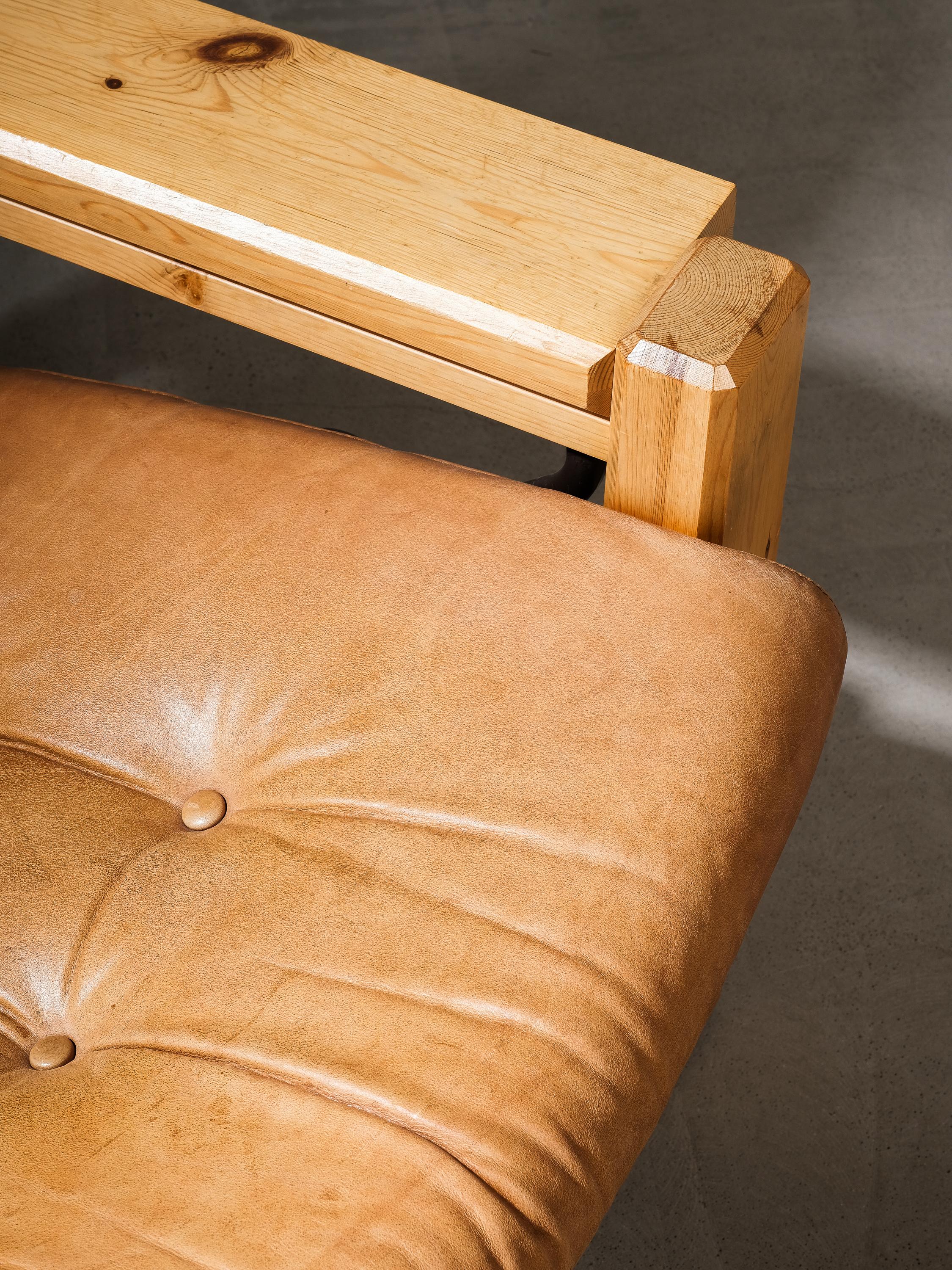 Pine & Leather Reclining Lounge Chair with Ottoman, Norway, 1970s 1