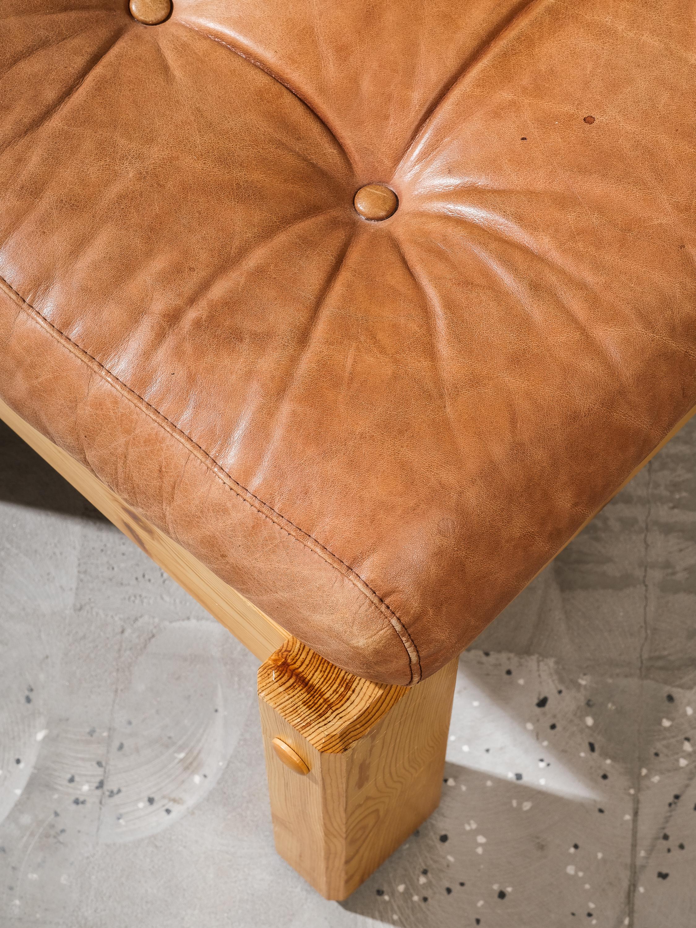 Pine & Leather Reclining Lounge Chair with Ottoman, Norway, 1970s 2